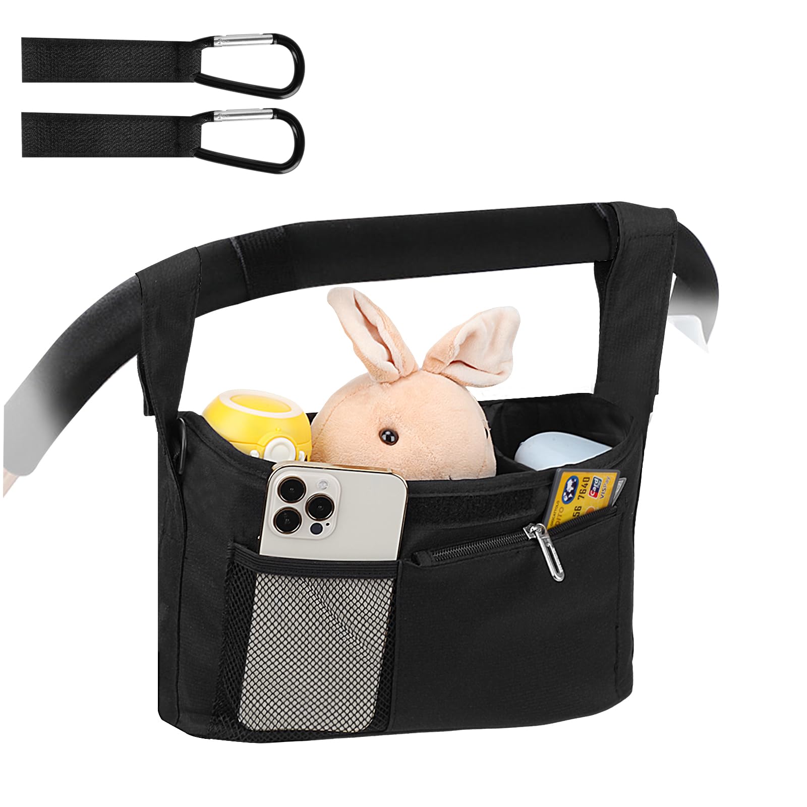 Universal Stroller Organizer with Insulated Cup Holder, Detachable Phone Bag & Adjustable Shoulder Strap - Perfect for Uppababy, Baby Jogger, Britax, BOB & Umbrella Strollers - Ideal for Diaper Bags, Snacks, Toys & Essentials While Shopping, Walking or Traveling with Baby