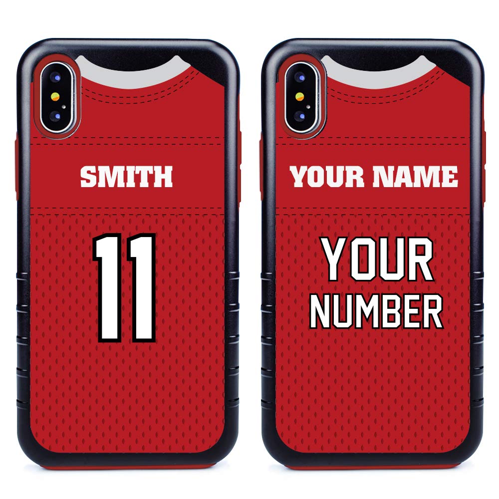 Custom Football Jersey iPhone Xs Max Case - Personalized Sports Phone Cover with Name & Number - Guard Dog Protective Hybrid Case (Black/Red) - Perfect for Game Days, Team Spirit & Fan Gifts