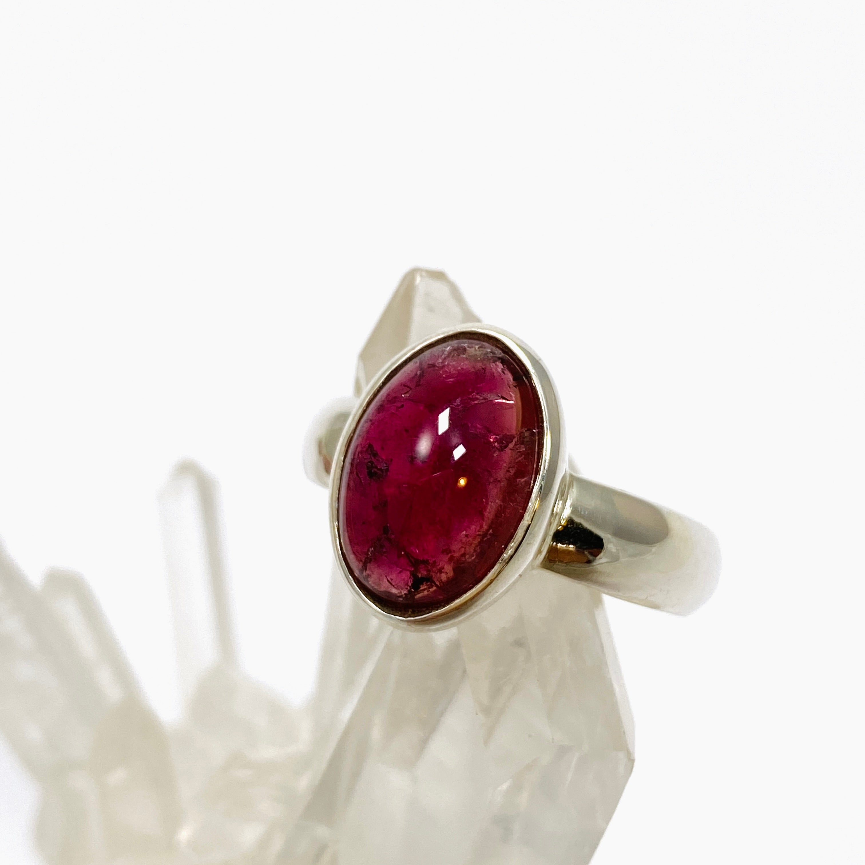 Natural Pink Tourmaline Oval Cabochon Ring - Size 8.5 Sterling Silver Jewelry PRGJ737 - Perfect for Engagement, Anniversary & Everyday Wear