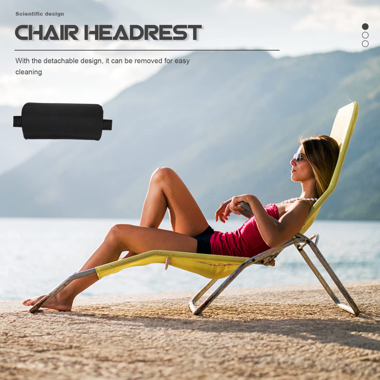 Yardwe Recliner Pillow - Removable Padded Headrest with Elastic Band for Beach Chairs, Lounge Chairs - Comfortable Head and Neck Support Cushion (Black) - Perfect for Beach Relaxation, Poolside Lounging, and Outdoor Comfort