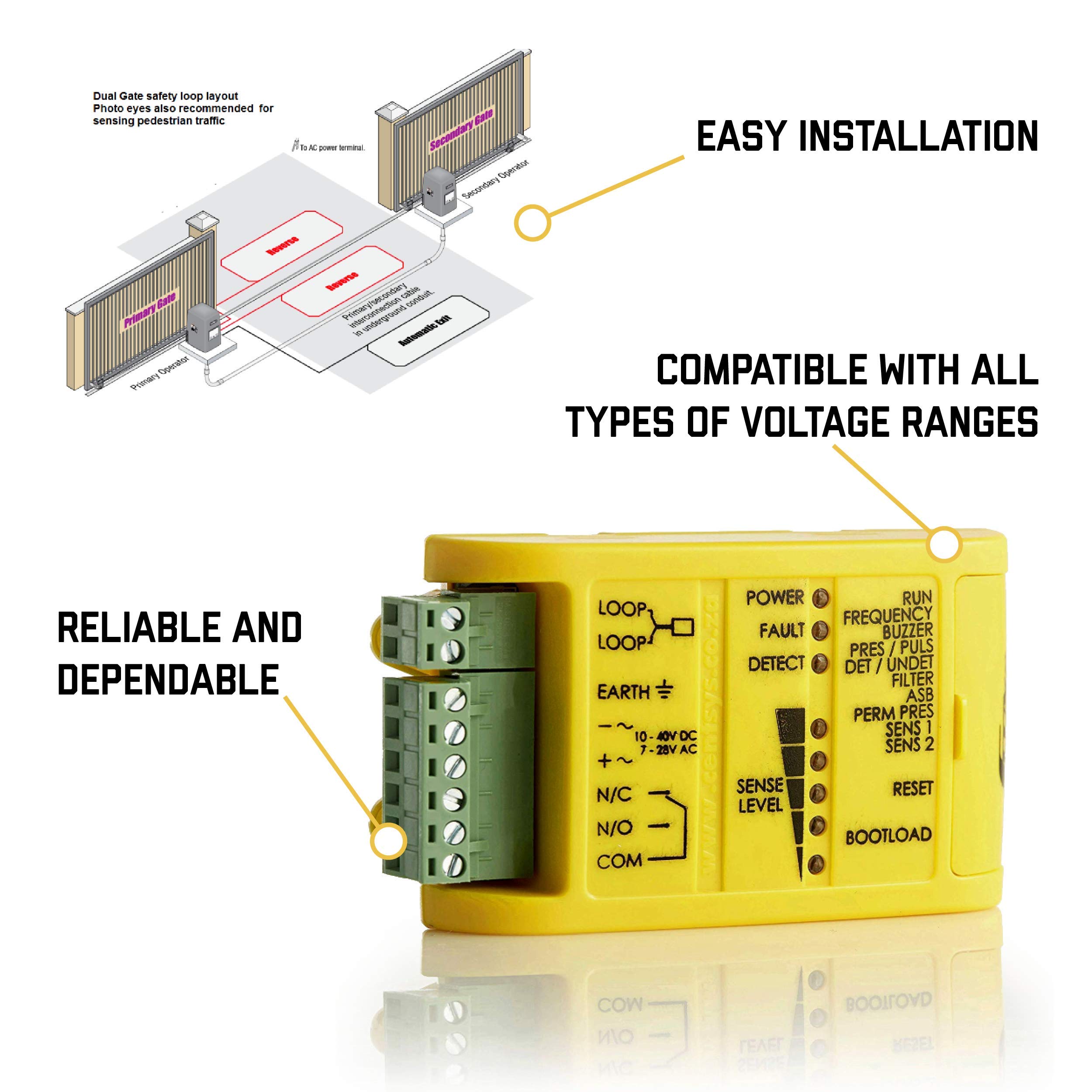 Loop Vehicle Sensor & Detector for Gates & Traffic Signals - 12-24V AC/DC Universal with Visual/Audible Alerts | Driveway Security, Parking Lot Access Control, Smart Traffic Management System