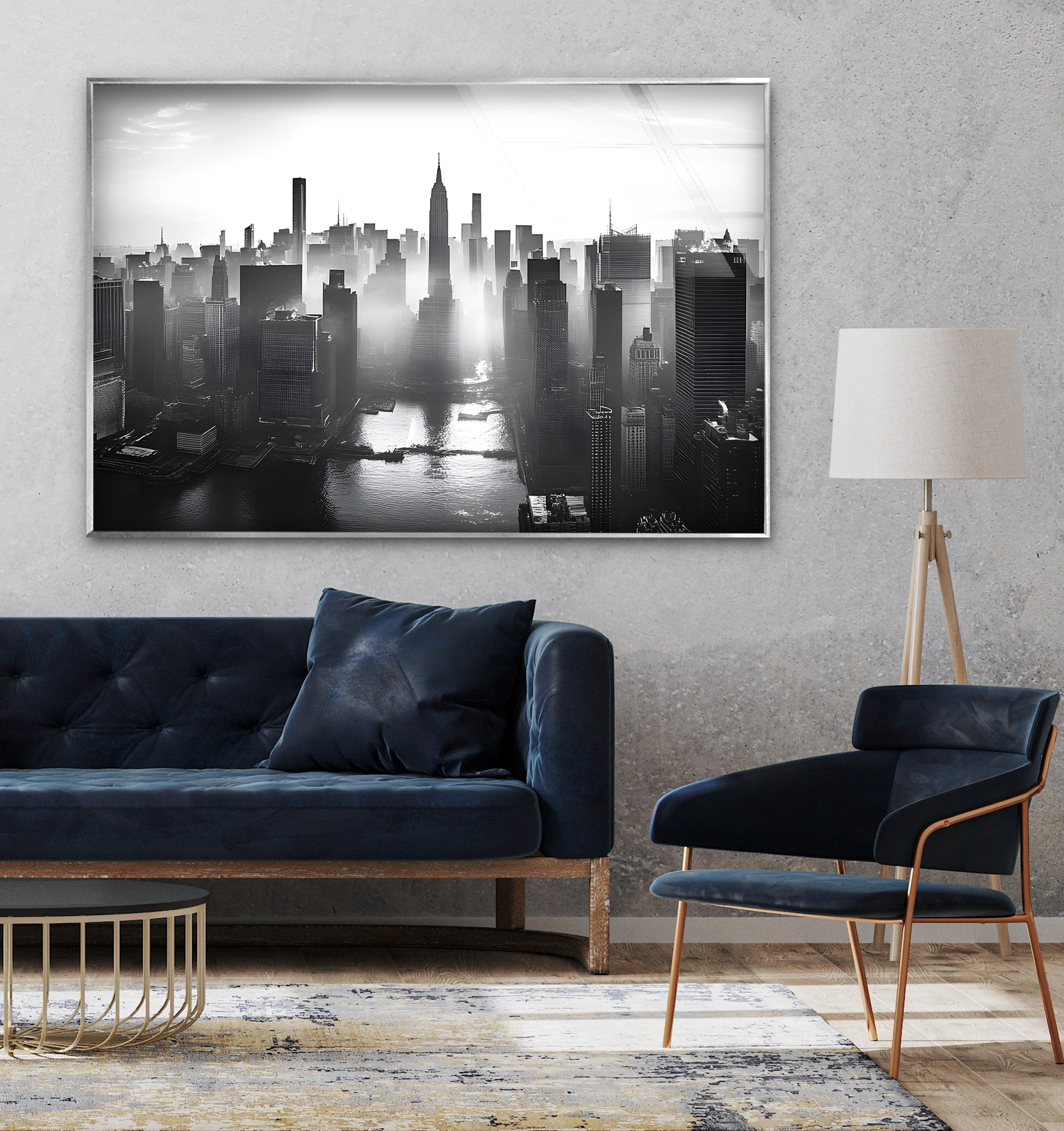 Black and White New York City Skyline Wall Art - Modern Glass Canvas Print for Home & Office Decor | Perfect for Living Room, Bedroom, or Workspace