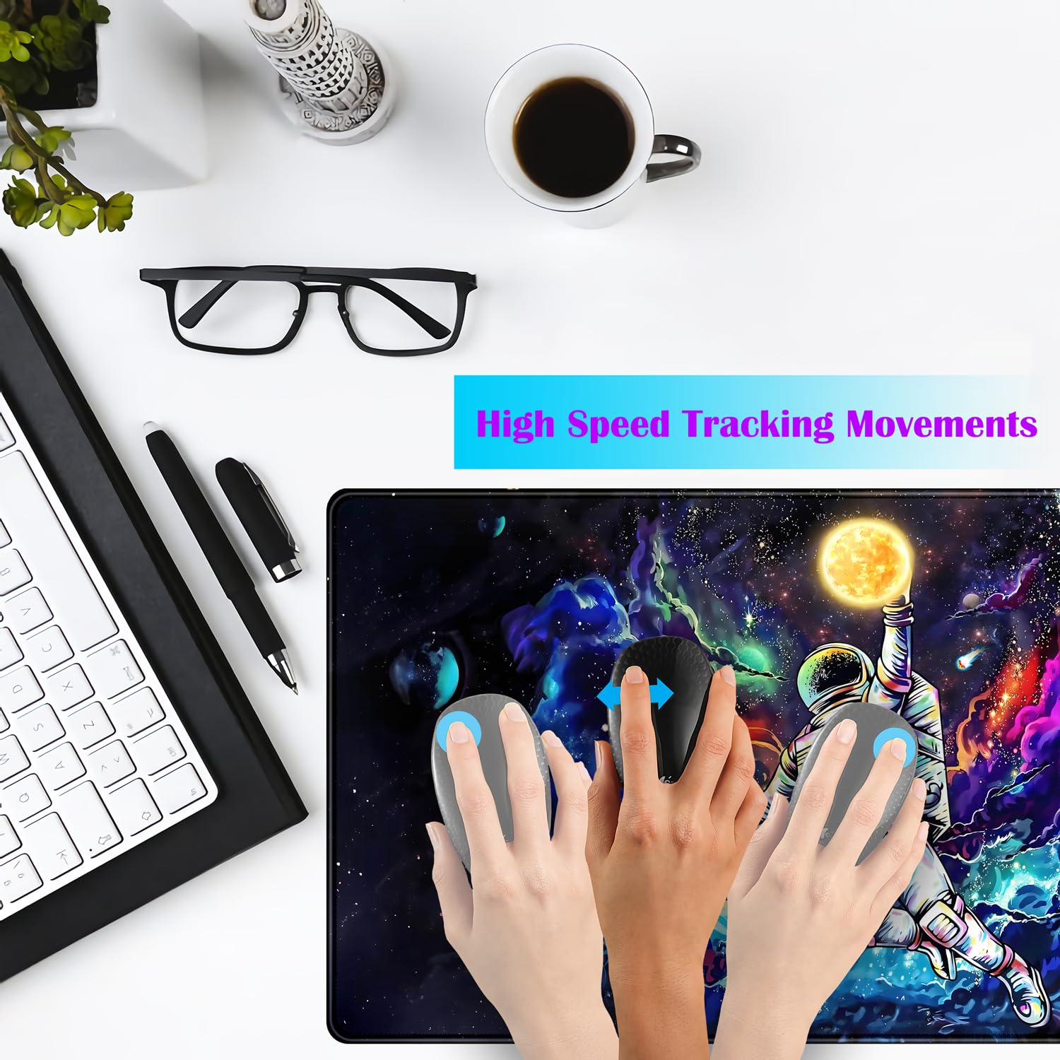 Galaxy Gaming Mouse Pad for Boys - Astronaut & Space Themed Desk Mat, 31.5x15.7 Inch Large Mousepad with Stitched Edges - Perfect for Gaming, Office & School Computer Setup