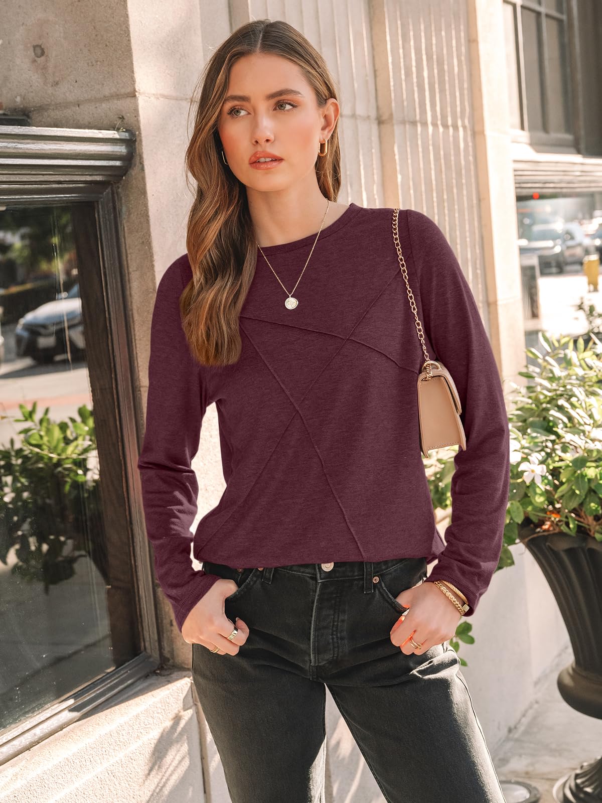 AUTOMET Women's Long Sleeve Shirts - Basic Business Casual Tops for Work | 2025 Fall Fashion Outfits | Perfect for Office Wear, Professional Meetings & Smart Casual Occasions