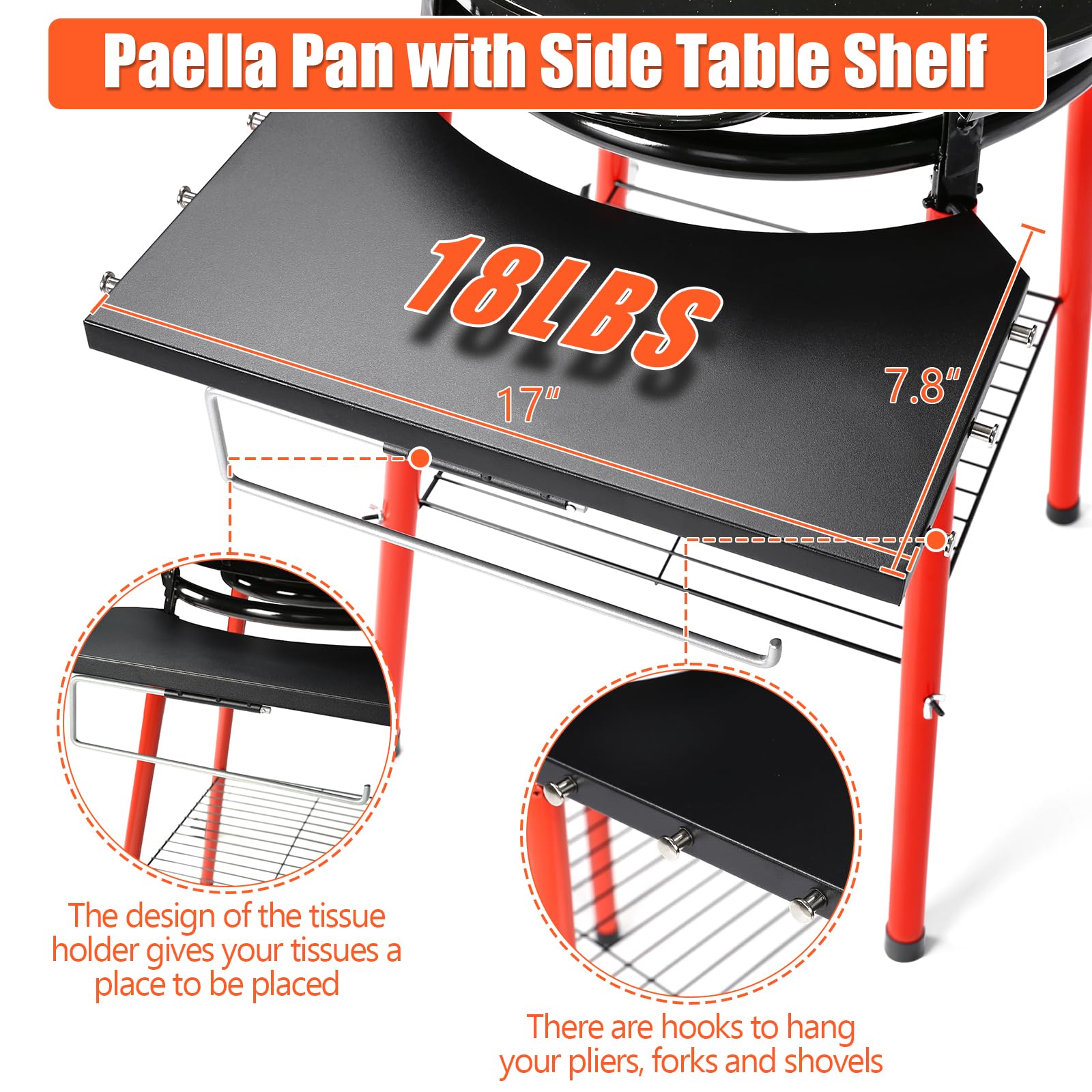 20-Inch Enameled Steel Paella Pan Set with Lid, Burner, Stand & Carry Bag - Complete Paella Kit with Built-In Ignitor, Regulator Hose (14 Servings) - Perfect for Outdoor Cooking, Parties, BBQs & Spanish Cuisine