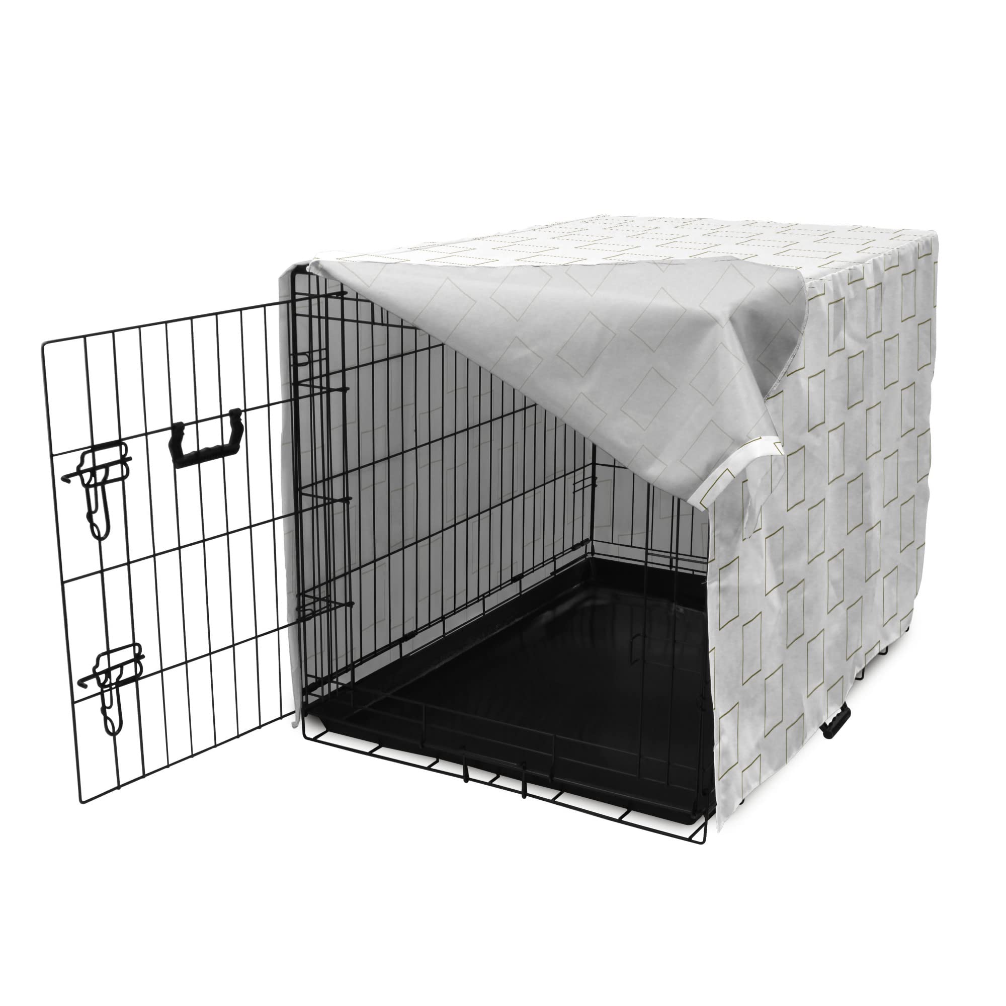 Ambesonne Minimalist Dog Crate Cover - Geometric Curved Squares Pattern Pet Kennel Cover for Medium Dogs & Cats, 24 Inch, White Dust - Perfect for Living Room, Bedroom & Home Decor