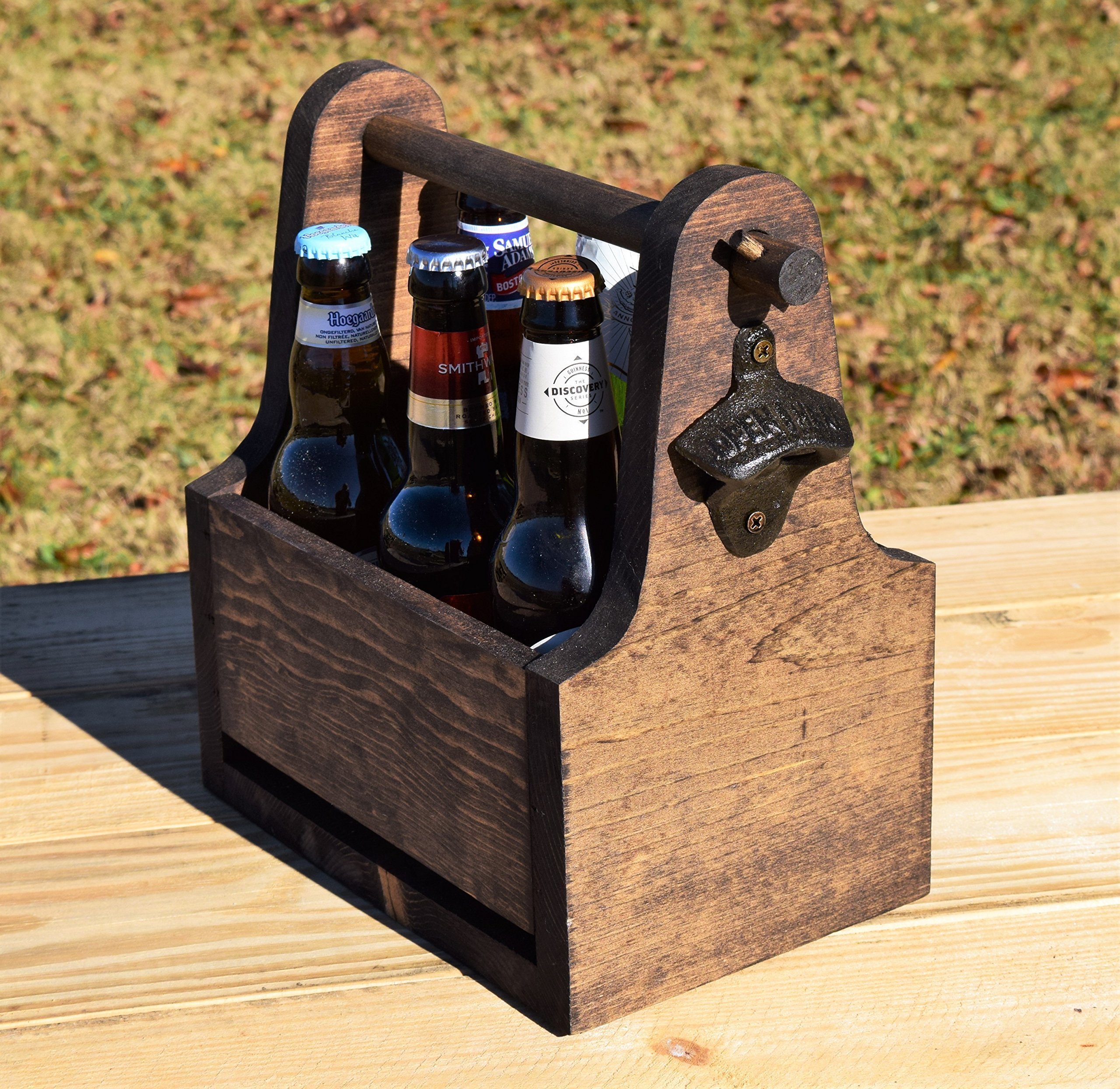 Rustic Wooden Beer Tote - Handcrafted 6-Bottle Beer Carrier with Handle - Perfect for Picnics, Camping & Outdoor Parties
