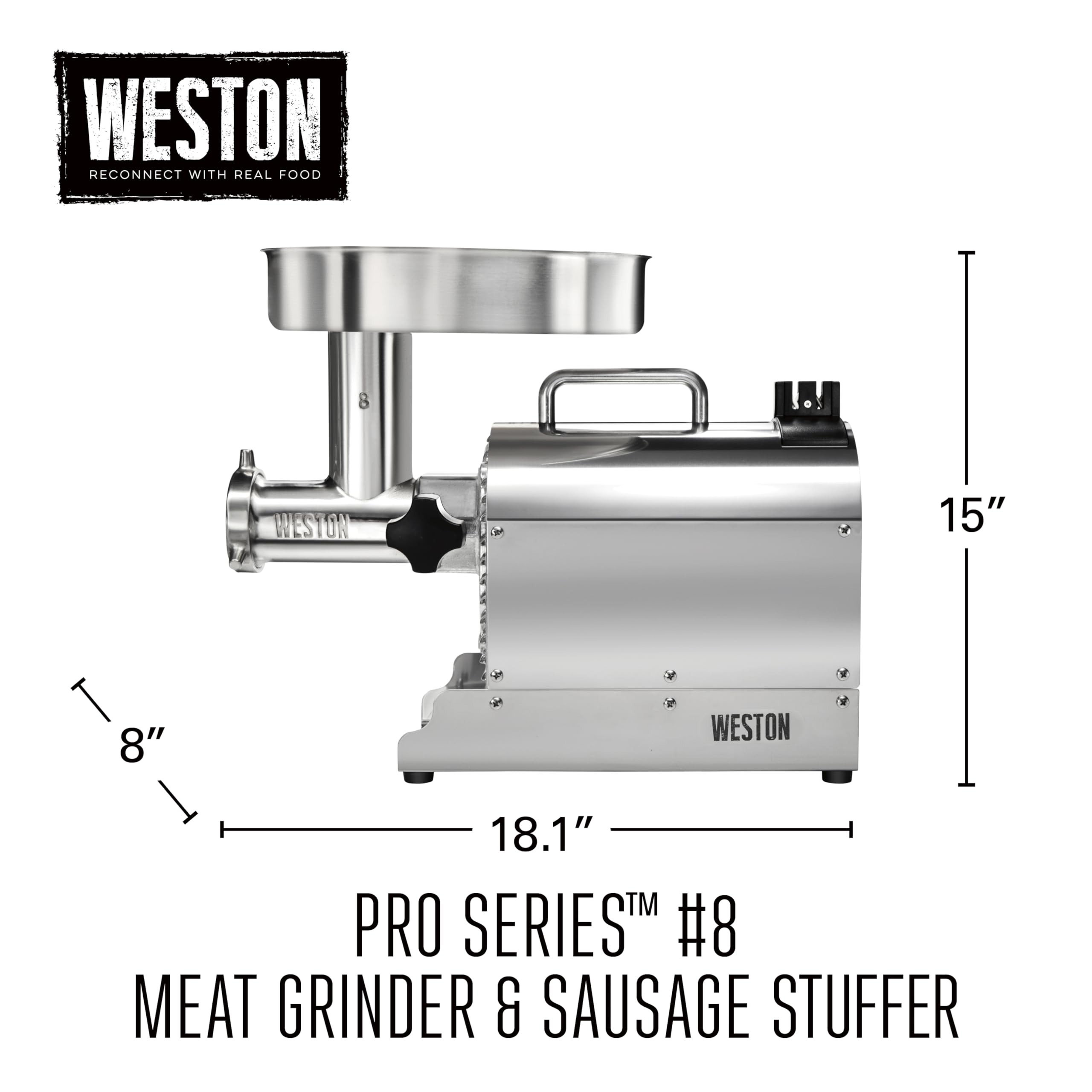 Weston Pro Series Commercial Electric Meat Grinder - 560W, 0.75HP, 6lbs/min Stainless Steel Meat Processor (Model 10-0801-W) - Perfect for Butcher Shops, Restaurants & Home Meat Processing
