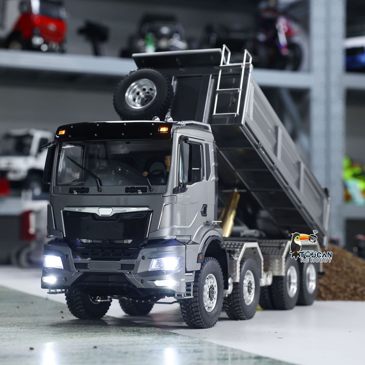 1:14 Scale Hydraulic 8x8 RC Tipper Truck - Metal Cabin Shell with Differential Lock, 2-Speed Transmission, Sound & Light Effects - Ready-to-Run Radio Control Dump Truck for Construction Site Play, Off-Road Adventure and RC Hobby Enthusiasts