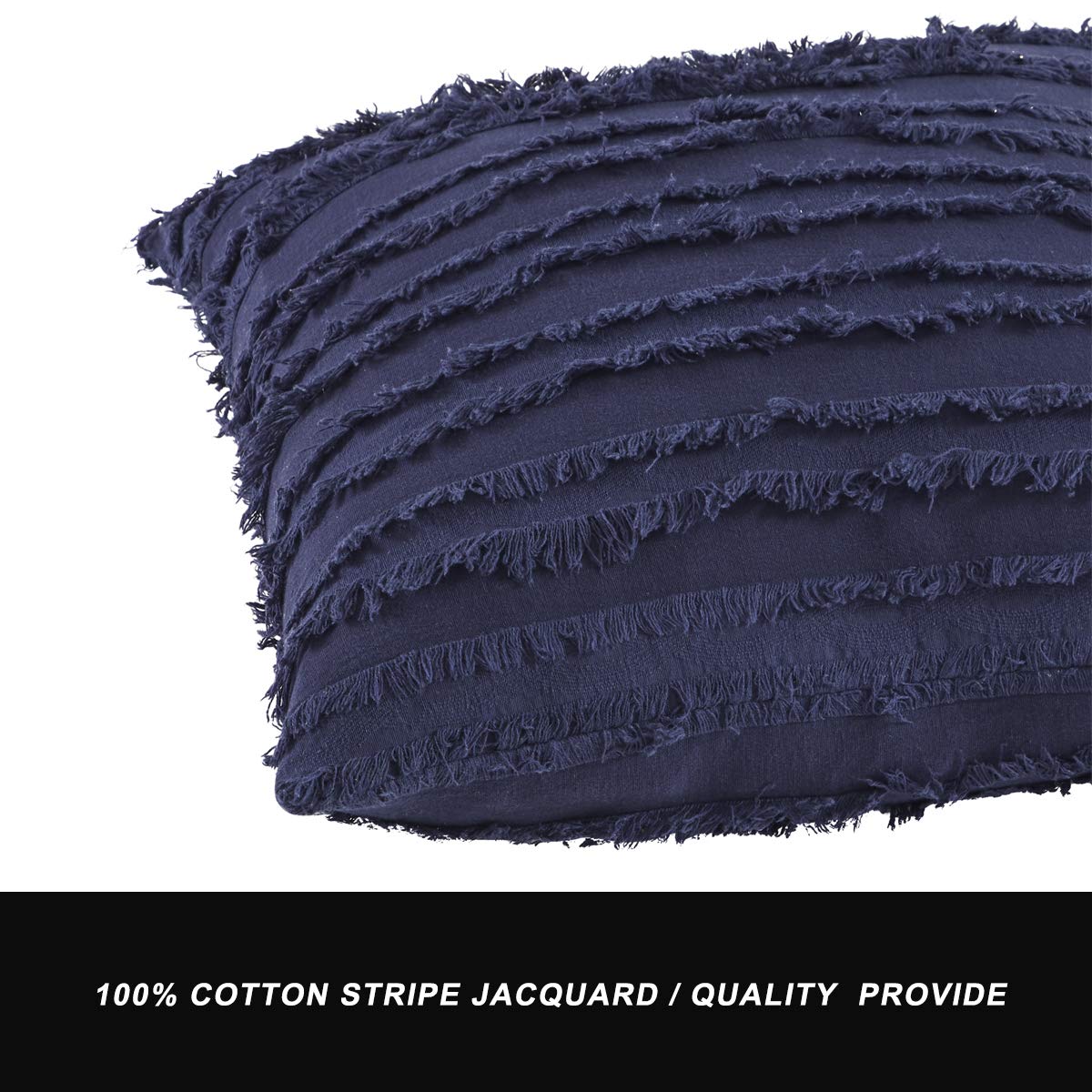 GIGIZAZA 16x16 Navy Blue Decorative Throw Pillow Covers - Square Cotton Boho Cushion Covers for Sofa, Couch & Bed - Home Decor Accent Pillows for Living Room, Bedroom & Dorm