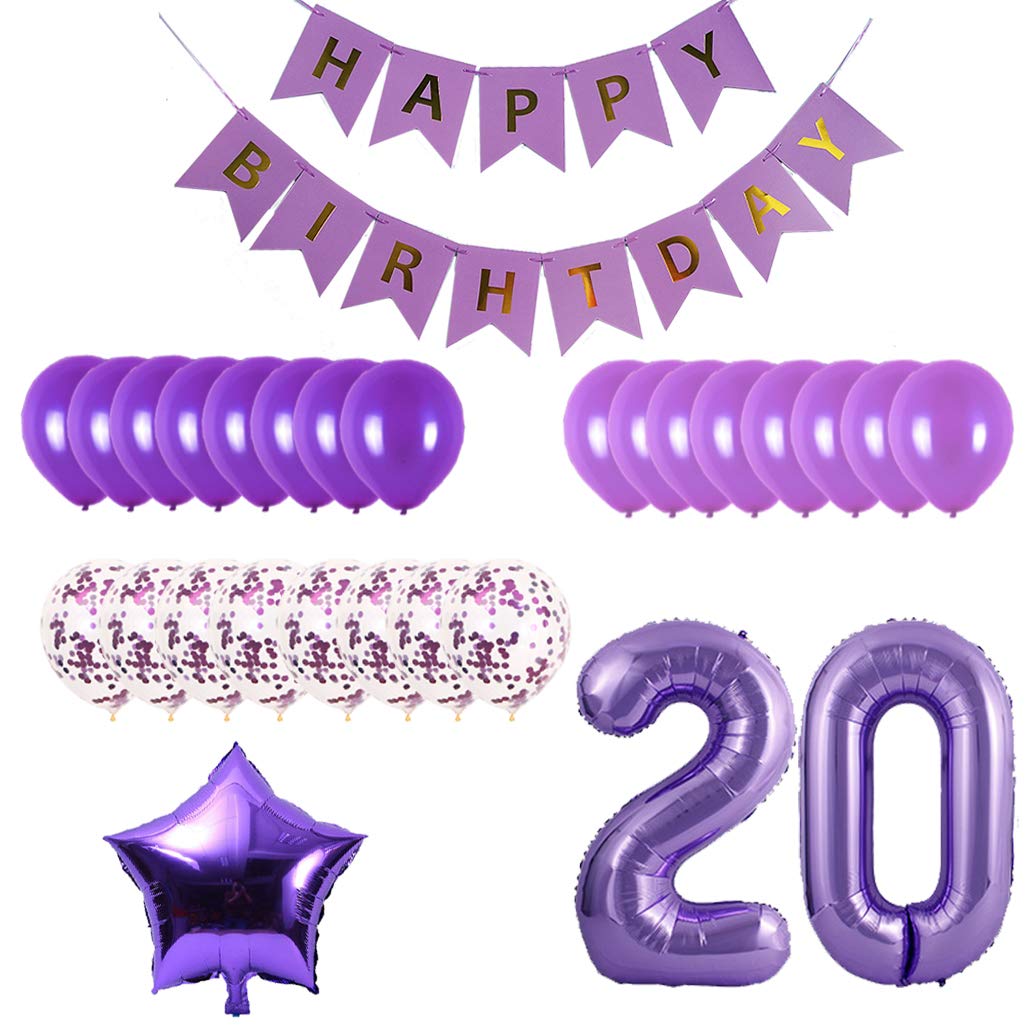 20th Birthday Party Decorations Kit - Happy Birthday Banner, Number 20 Balloons & Purple Party Supplies for 20th Birthday Celebration | Perfect for Milestone Parties, Adult Birthdays & Special Occasions