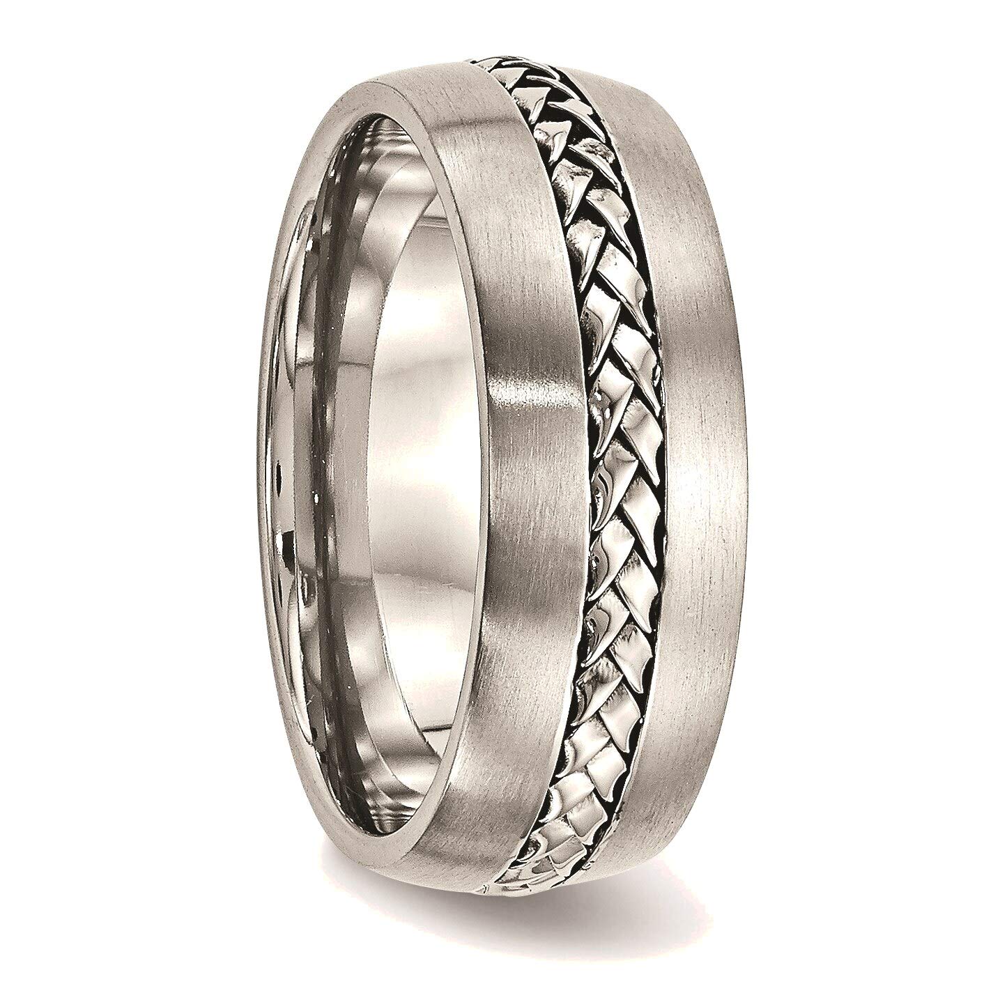 Bonyak Stainless Steel Braided Jewelry Band - 8.00mm Brushed & Polished Ring Size 7.5 - Durable Wedding, Anniversary & Fashion Jewelry for Men & Women