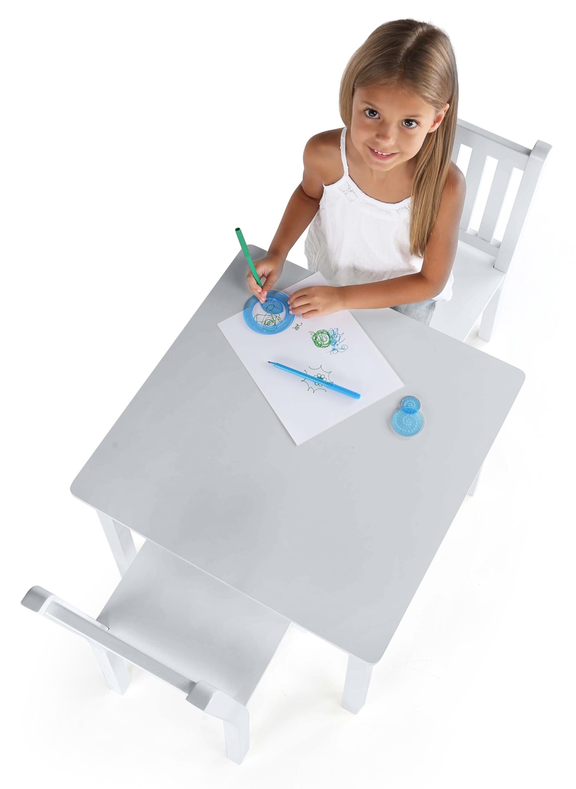 Humble Crew White Wooden Kids Table and 2 Chairs Set - Square Toddler Activity Table for Arts, Crafts & Snack Time - Durable Children's Furniture for Playroom, Classroom & Daycare Use