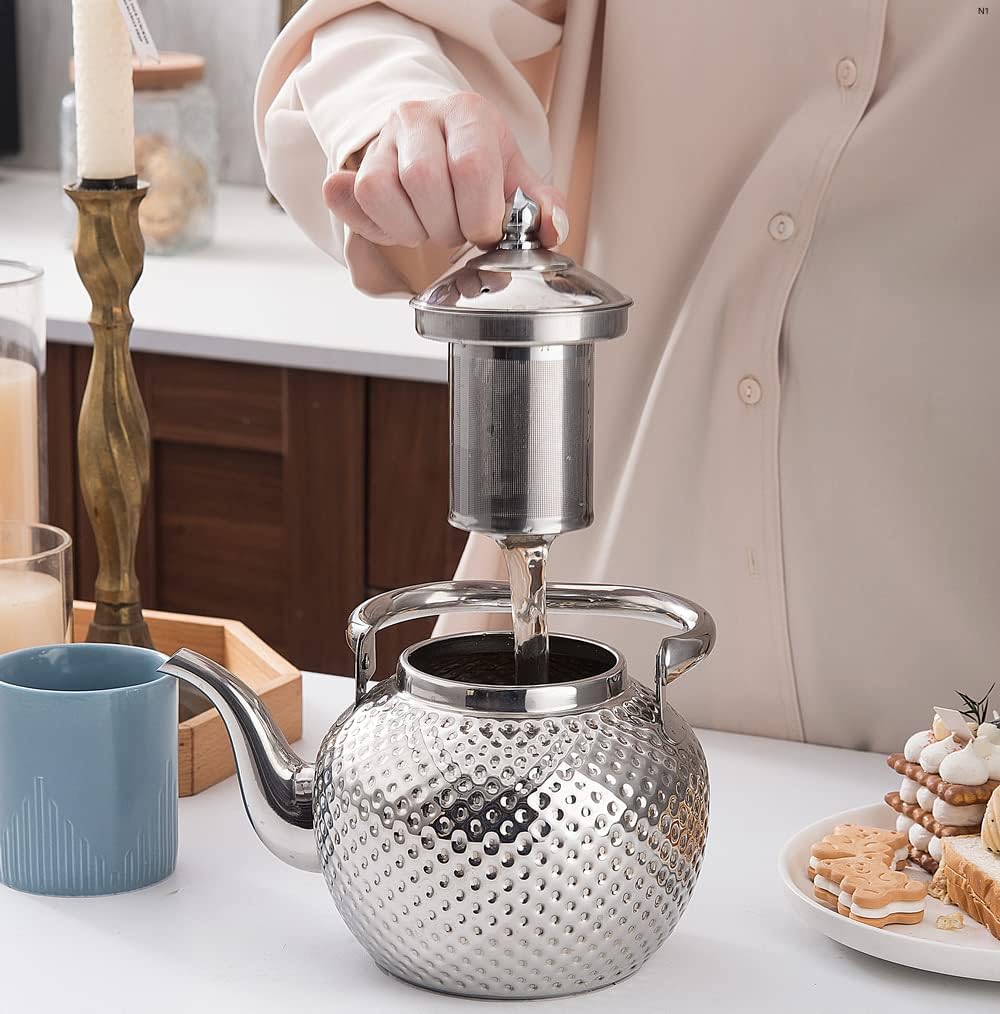SANQIAHOME 1500ml Stainless Steel Teapot with Infuser - Induction & Gas Compatible Tea Kettle with Ergonomic Handle - Perfect for Home, Office, and Tea Ceremonies