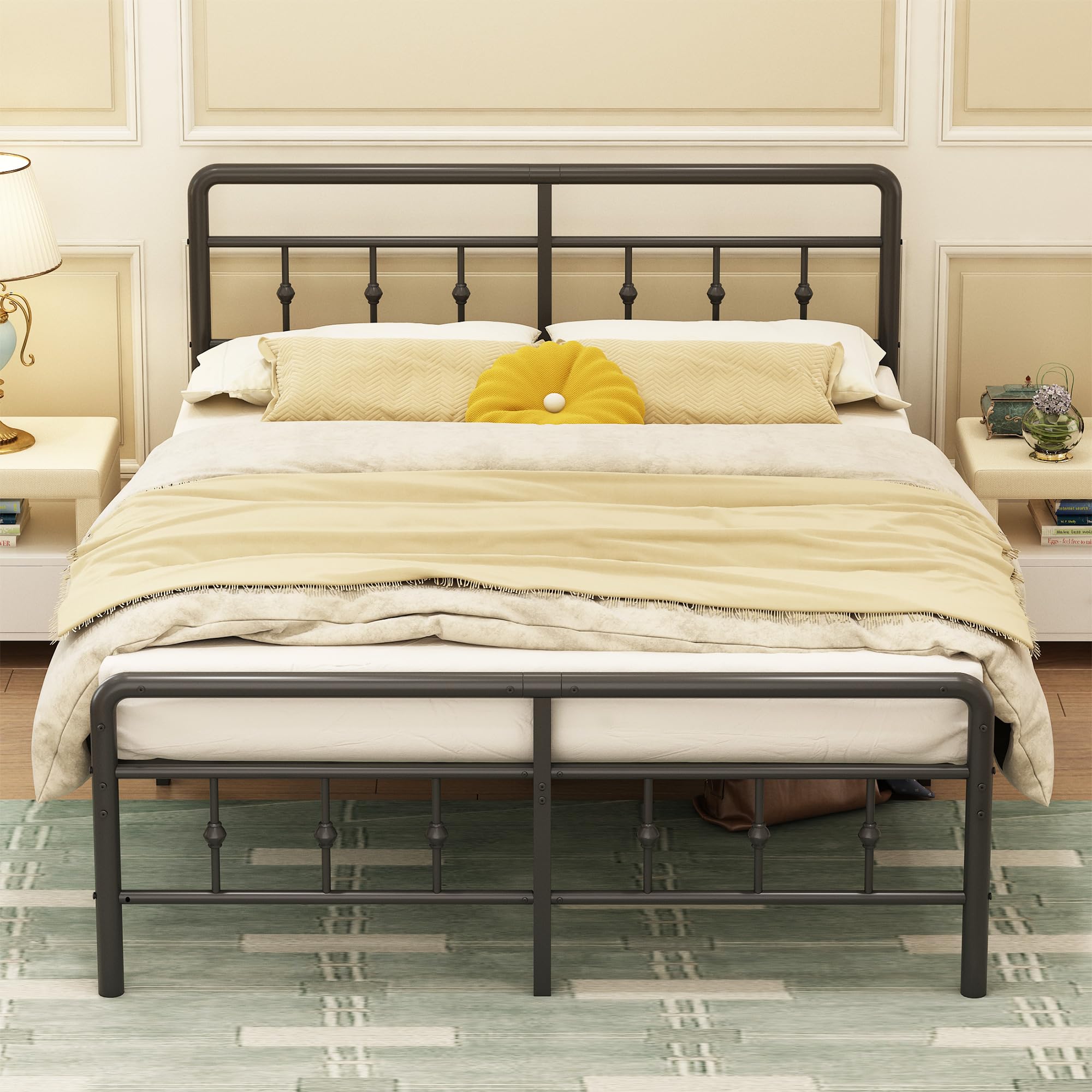 EMODA 16 Inch King Bed Frame with Headboard & Footboard - Heavy Duty Metal Platform Bed Frame, No Box Spring Needed, Easy Assembly - Perfect for Master Bedrooms & Guest Rooms