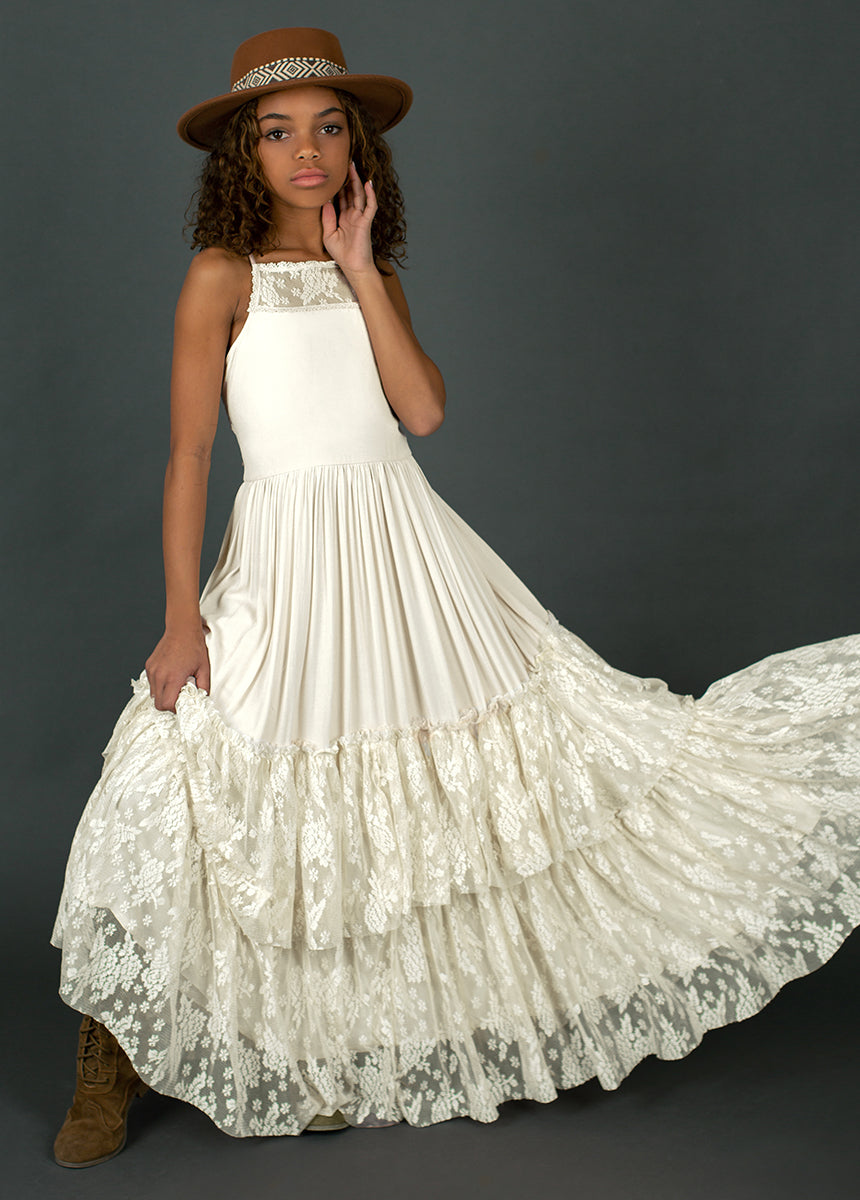 Catrin Dress in Cream | Elegant Women's Floral Maxi Dress for Summer, Beach, and Special Occasions