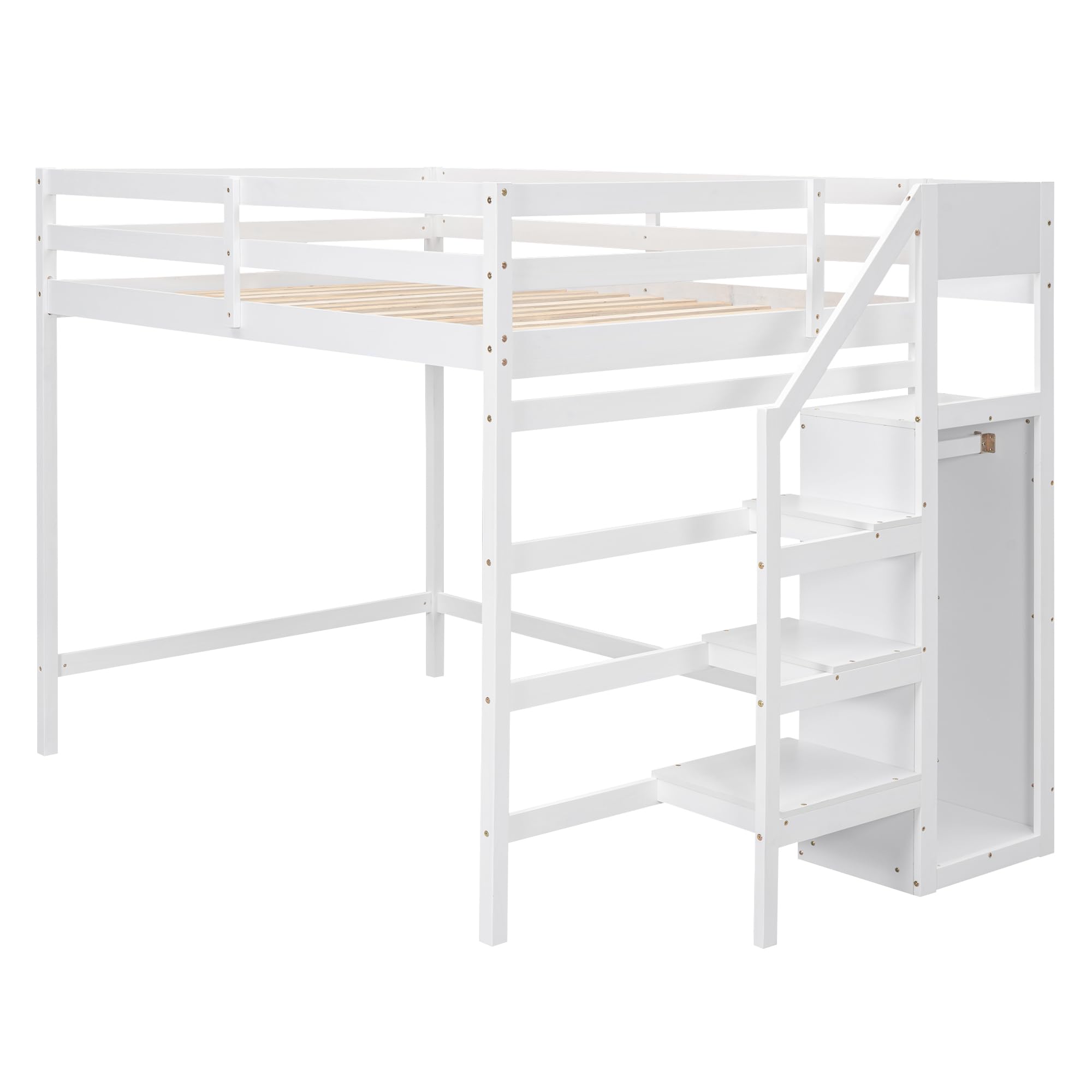 Harper & Bright Designs Full Size Loft Bed with Wardrobe & Staircase - Wooden Storage Loft Bed Frame for Kids, Teens & Adults - Space-Saving White Furniture for Small Bedrooms, Dorms & Apartments