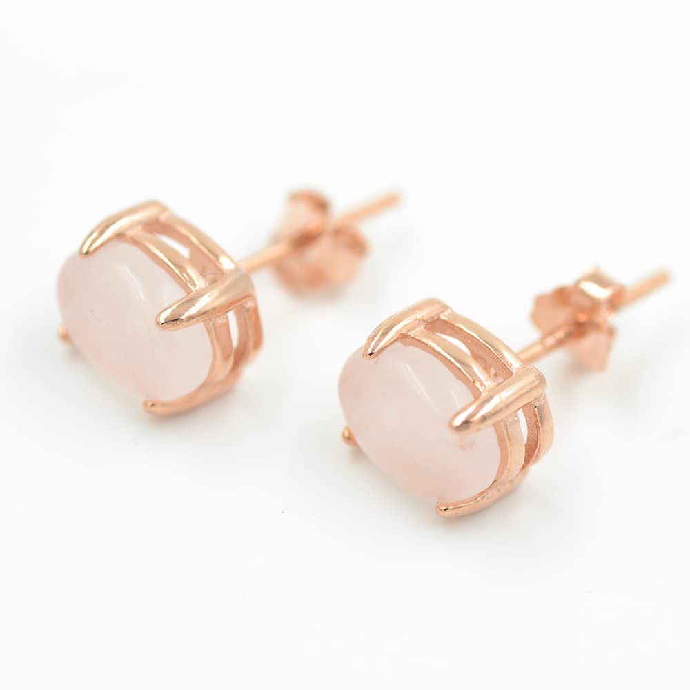 Rose Quartz Stud Earrings - Sterling Silver & 14K Rose Gold Plated - Healing Crystal Jewelry for Women - Perfect for Everyday Wear, Gifts & Spiritual Healing