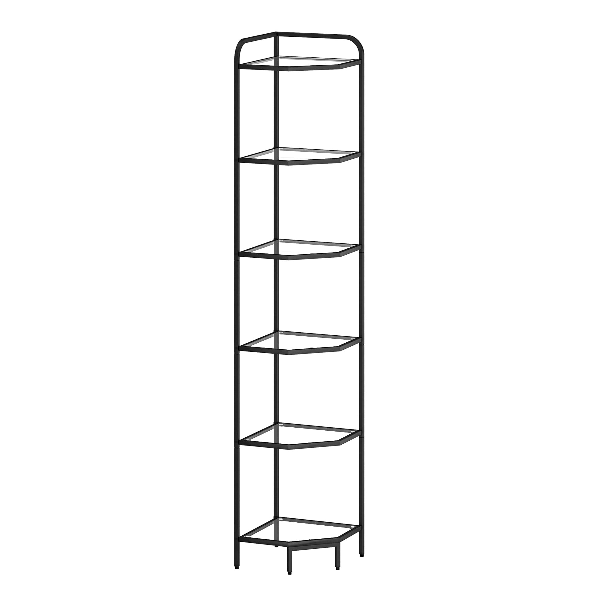 6-Tier Black Corner Shelf Stand - Modern Steel Frame & Tempered Glass Bookcase for Living Room, Bathroom, Kitchen | Space-Saving Organizer for Books, Plants, Bath Essentials & Decor | Perfect for Small Spaces & Home Organization