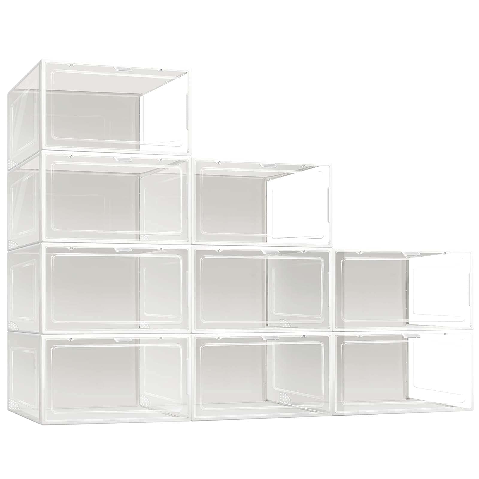 Mupera Clear Plastic Stackable Shoe Box Organizers with Lid - 9 Pack Large Shoe Storage Containers for Sneakers, Boots & Heels | Perfect for Closet Organization, Underbed Storage & Display Shelves