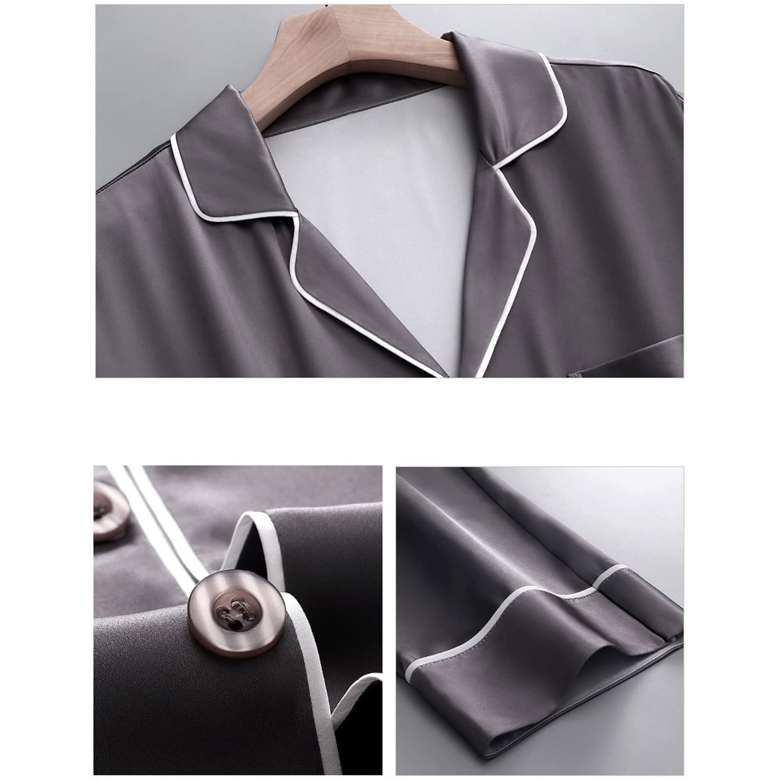 Premium Men's Silk Satin Pajama Set - Luxury Turn-Down Collar Sleepwear with Long Sleeves (2-Piece) for Comfortable Nightwear & Lounge Wear at Home