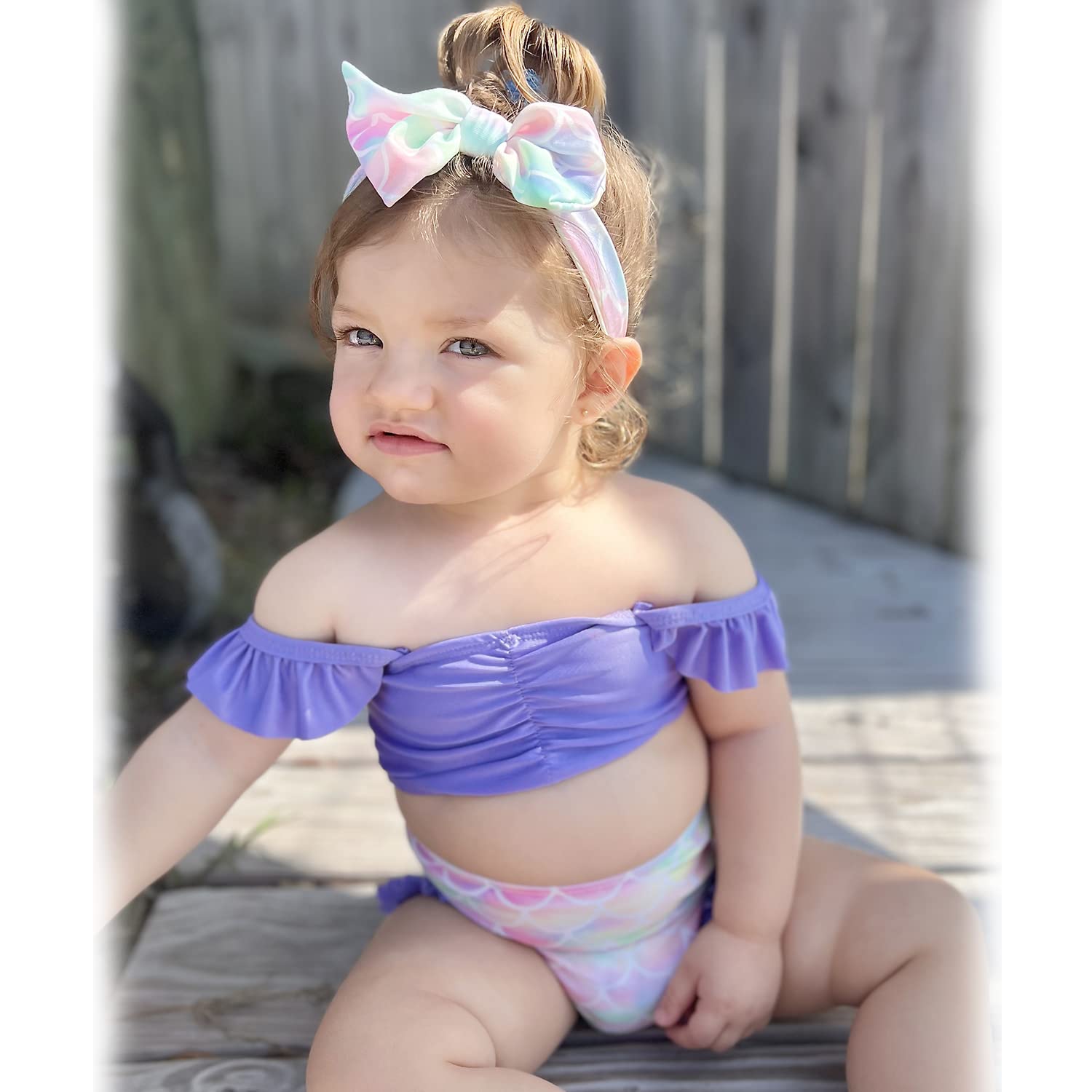 Baby Girl Mermaid Swimsuit Set - Cute Bikini Bathing Suit with Matching Headband for Toddlers | Perfect for Beach, Pool, Summer Vacation & Photo Shoots