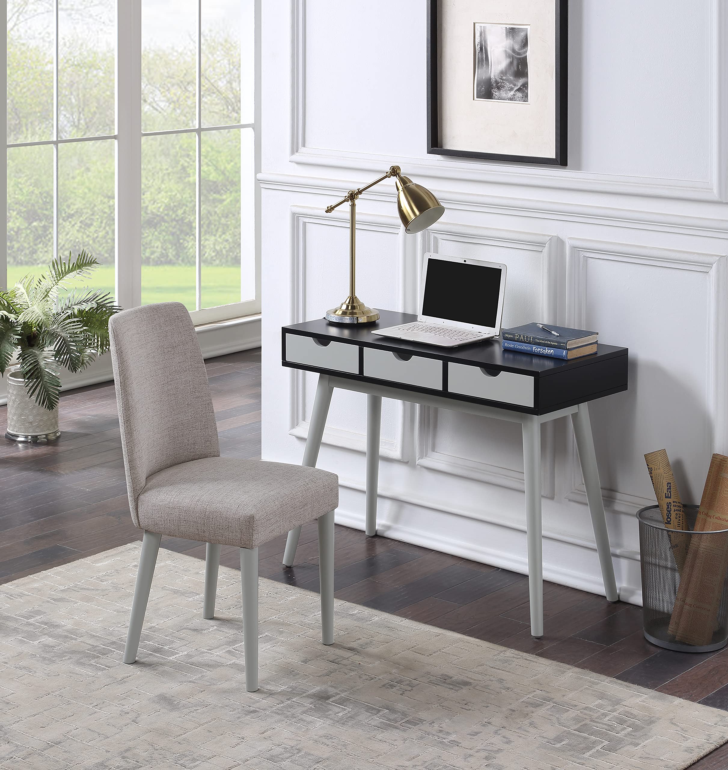 Olive & Opie Burton 3 Drawer Desk - Black & Gray Modern Writing Desk for Home Office, Study Room & Small Spaces