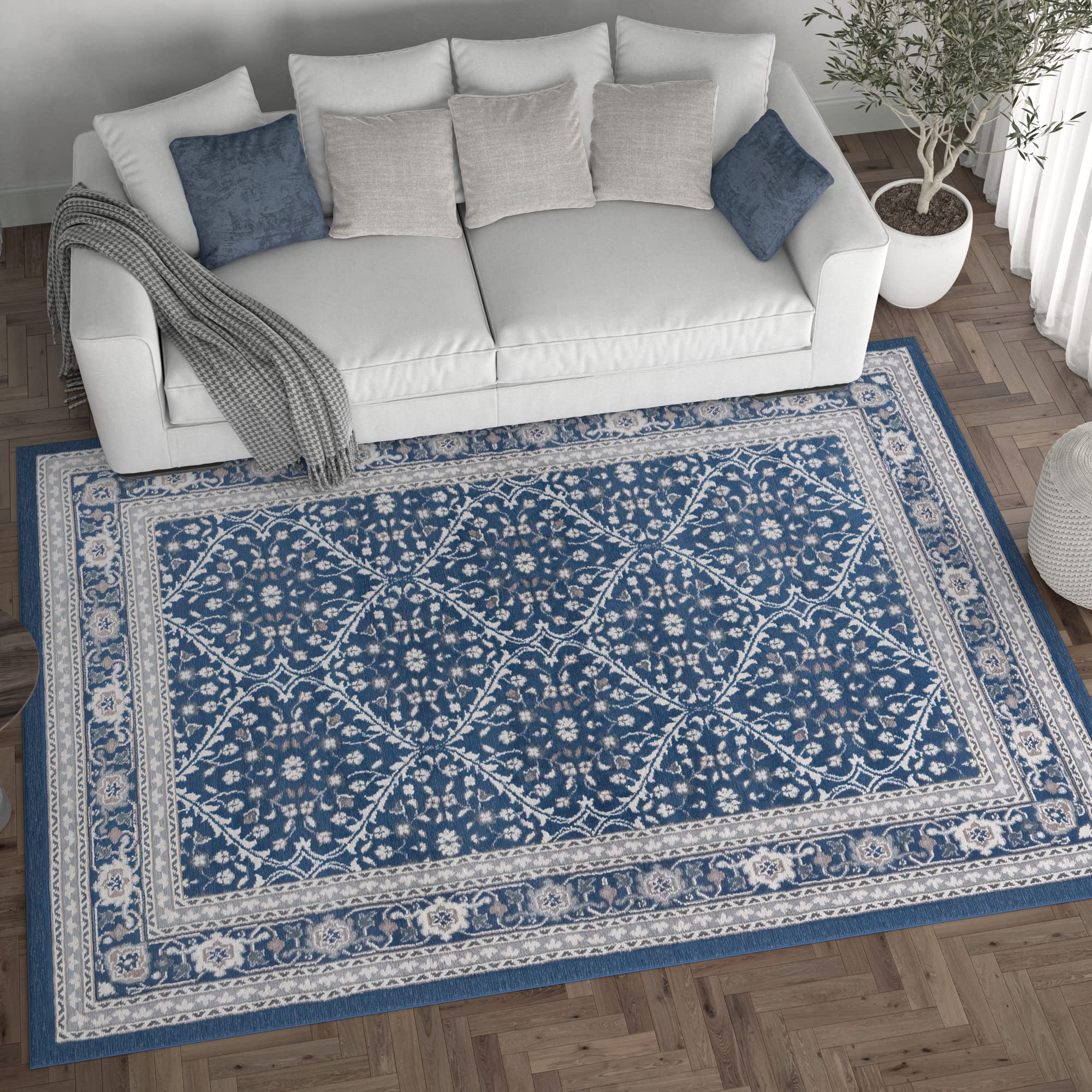 Navy Modern Large 8x10 Area Rug - Soft Contemporary Indoor Carpet for Living Room, Bedroom, Dining Room & Entryway - Non-Slip Kitchen Rug - Perfect for Home Decor & High Traffic Areas
