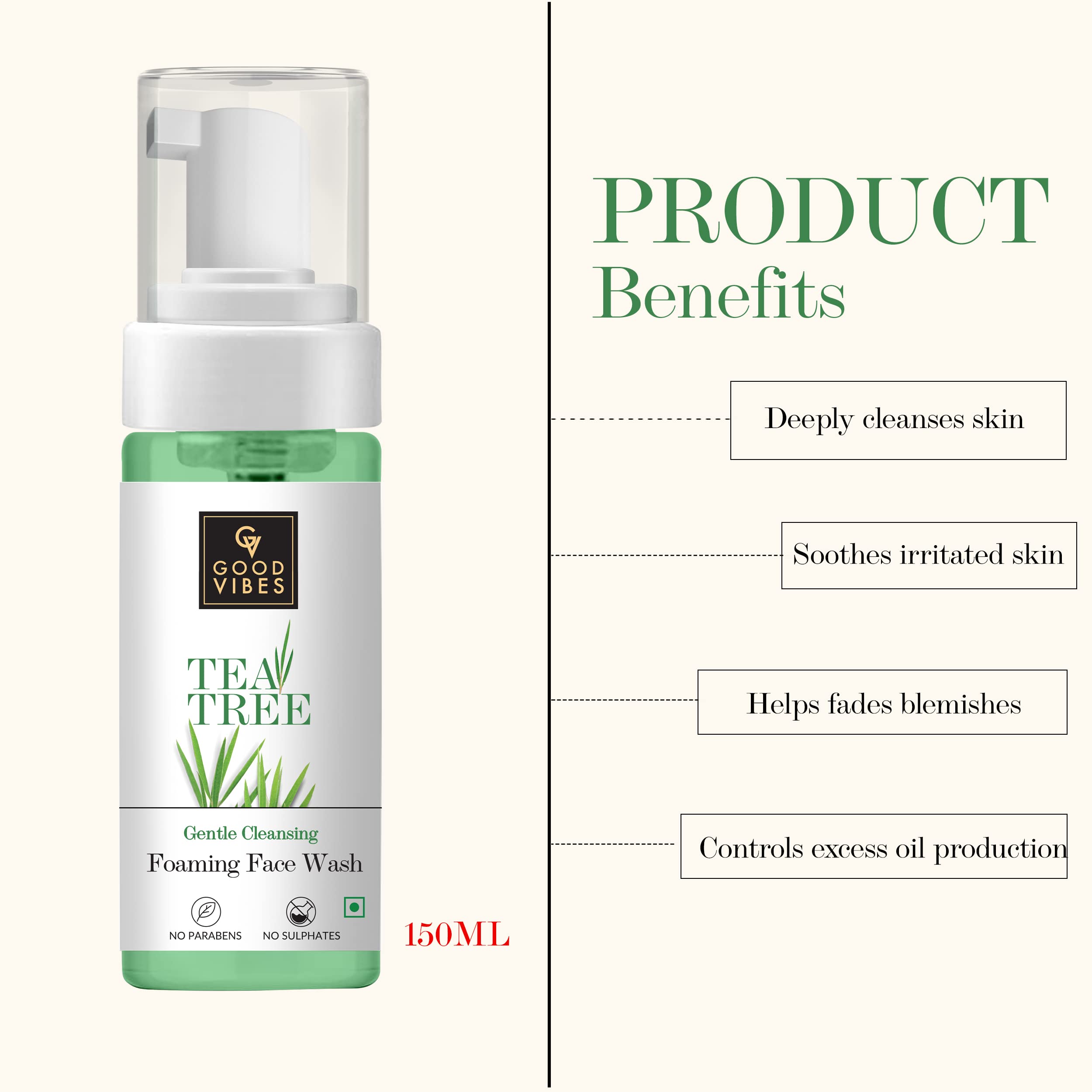 Tea Tree Foaming Face Wash for Acne-Prone Skin - 150ml Gentle Cleansing, Oil Control & Moisturizing Facial Cleanser | Paraben-Free, Mineral Oil-Free | Perfect for Daily Skincare Routine & Sensitive Skin Care