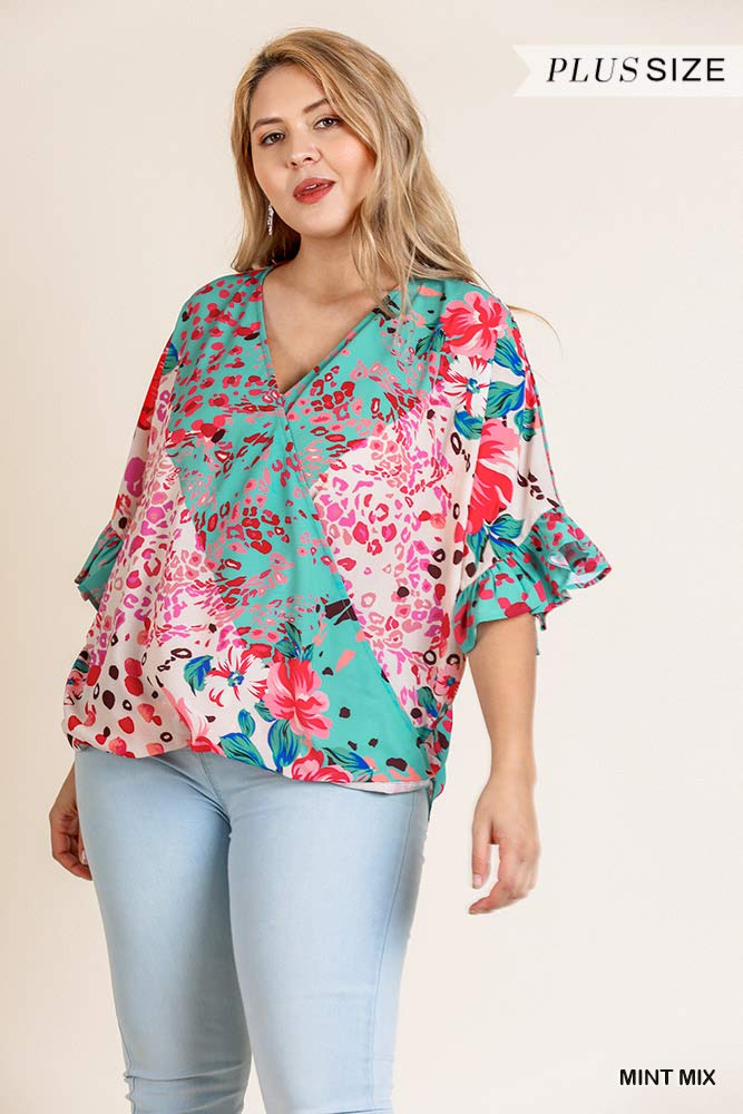 Umgee Women's Floral & Animal Print Crossbody Top - Stylish Boho Blouse for Casual Outings & Date Nights
