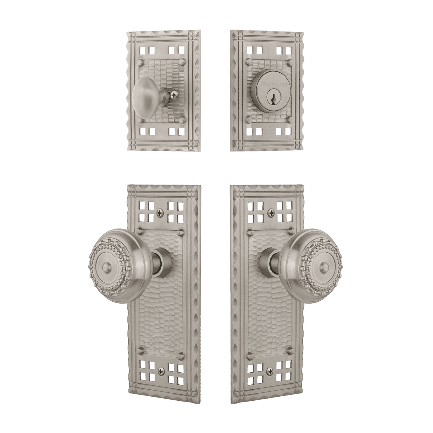 Craftsman Satin Nickel Entry Door Knob Set with Meadows Design - Secure & Stylish Front Door Hardware for Homes & Apartments