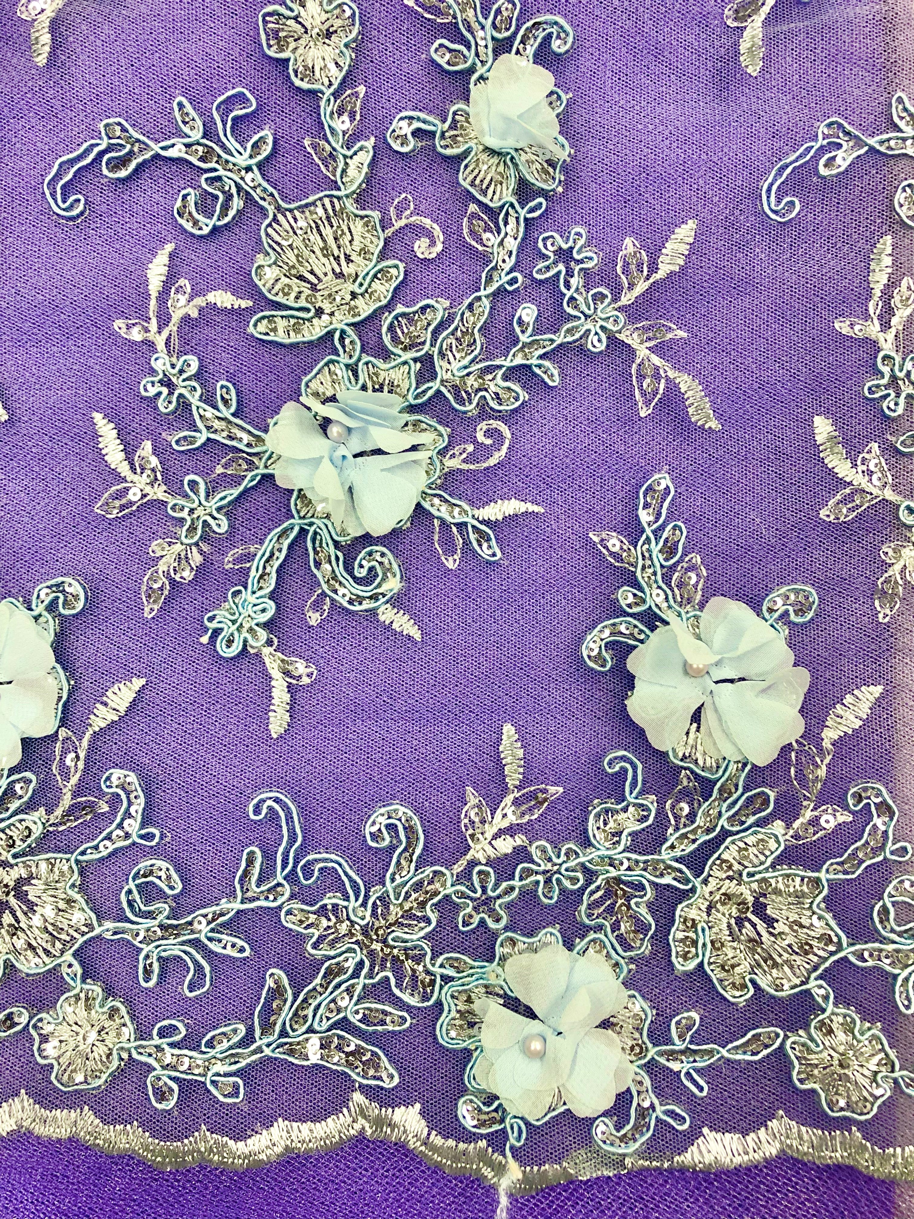 52-inch Wide Blue 3D Embroidered Sequined Lace Fabric - Elegant Corded Trim for Wedding Dresses, Home Decor & DIY Crafts