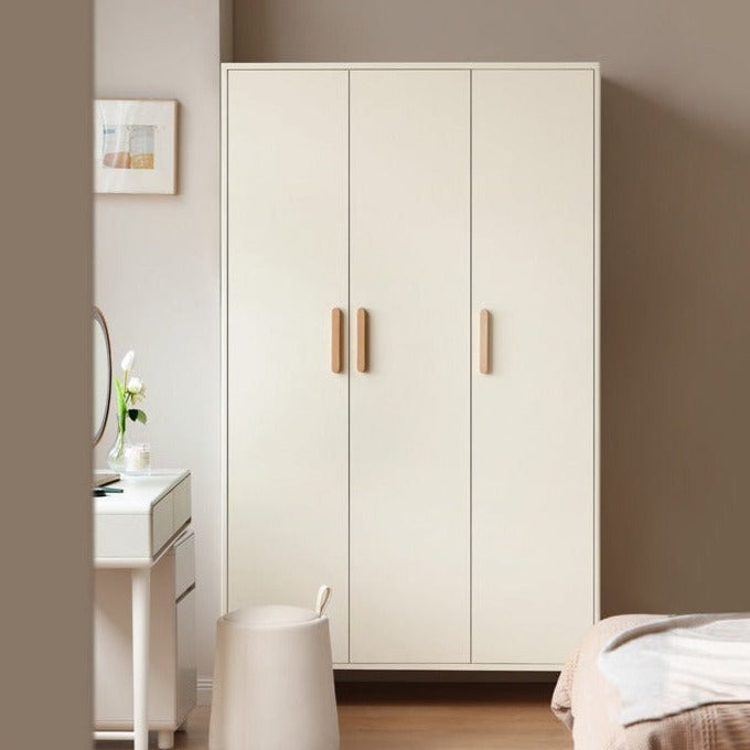 Pine Solid Wood Wardrobe - Cream Style Modern Closet for Bedroom, Living Room & Office Storage
