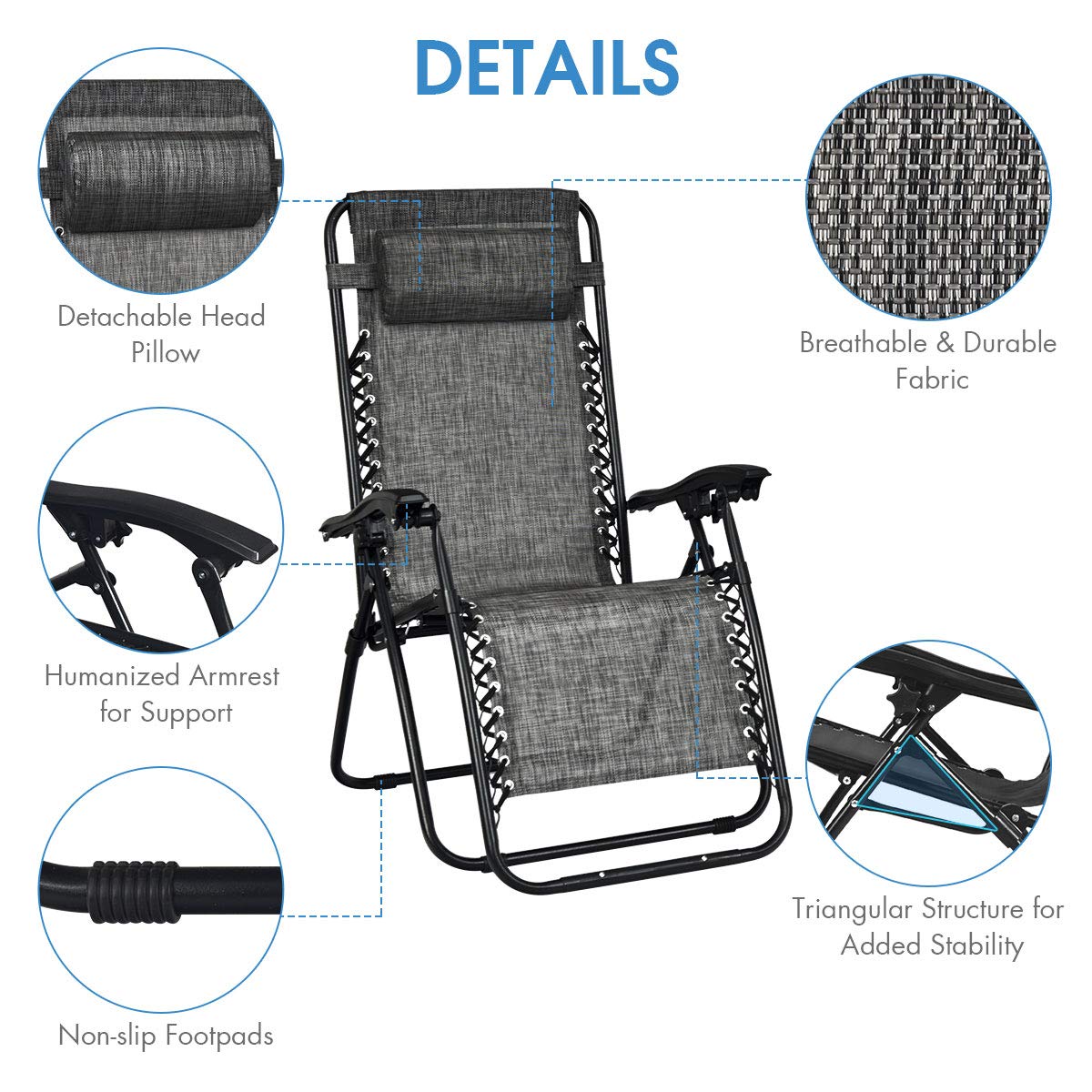 3PCS Patio Chaise Lounge Chairs - Adjustable Zero Gravity Recliners for Outdoor, Yard, Pool & Beach - Foldable Lounge Chair Set with Side Table - Perfect for Relaxing, Sunbathing & Backyard Lounging (Grey)