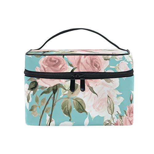 WELLDAY Floral Makeup Bag for Women - Large Travel Cosmetic Organizer with Multiple Pockets, Waterproof Makeup Case for Toiletries & Beauty Essentials - Perfect for Vacation, Gym, and Daily Use