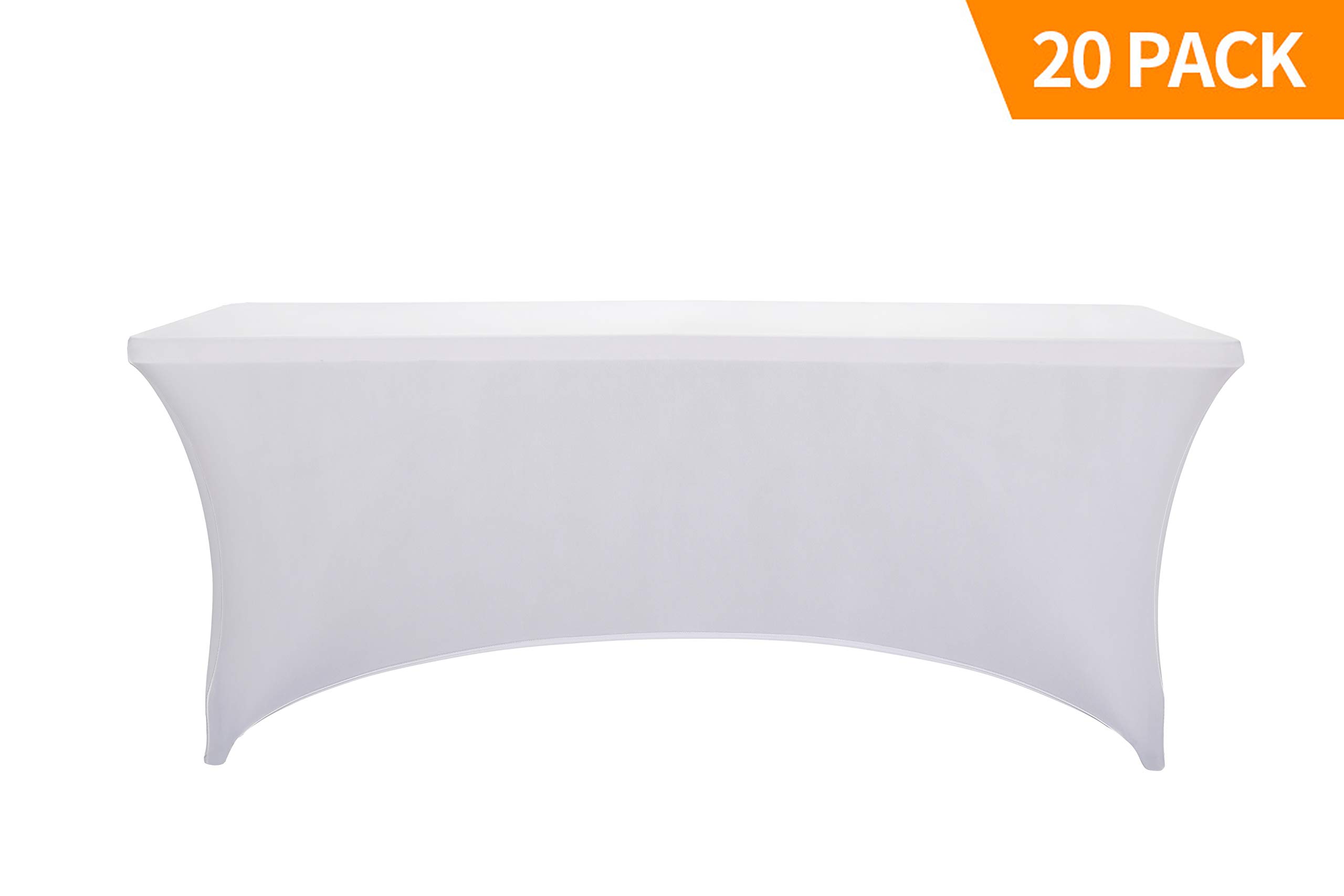 20 Pack Stretch Spandex Table Covers 6FT - Elastic Fitted Tablecloths for 6 Foot Folding Tables, Washable Rectangular Table Cloths for Wedding, Party, Banquet & Event Decor (6FT-20PCS, White) - Perfect for Indoor/Outdoor Gatherings, Buffets & Special Occasions