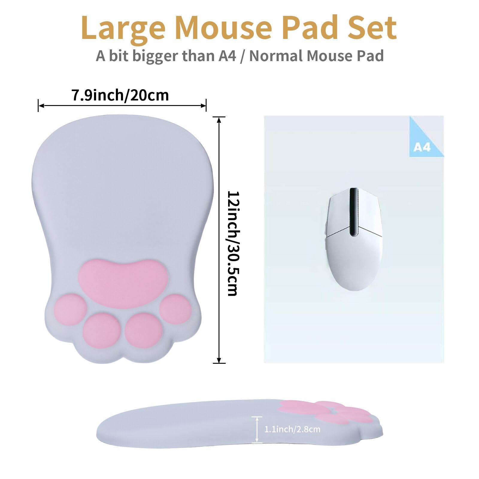 Ergonomic Mouse Pad with Wrist Rest - Cute Cat Paw Design, Comfortable Massage & Pain Relief for Computer Users, Non-Slip PU Base for Desk, Laptop, Gaming & Office Work (Grey) - Perfect for Long Hours of Typing, Gaming & Office Tasks