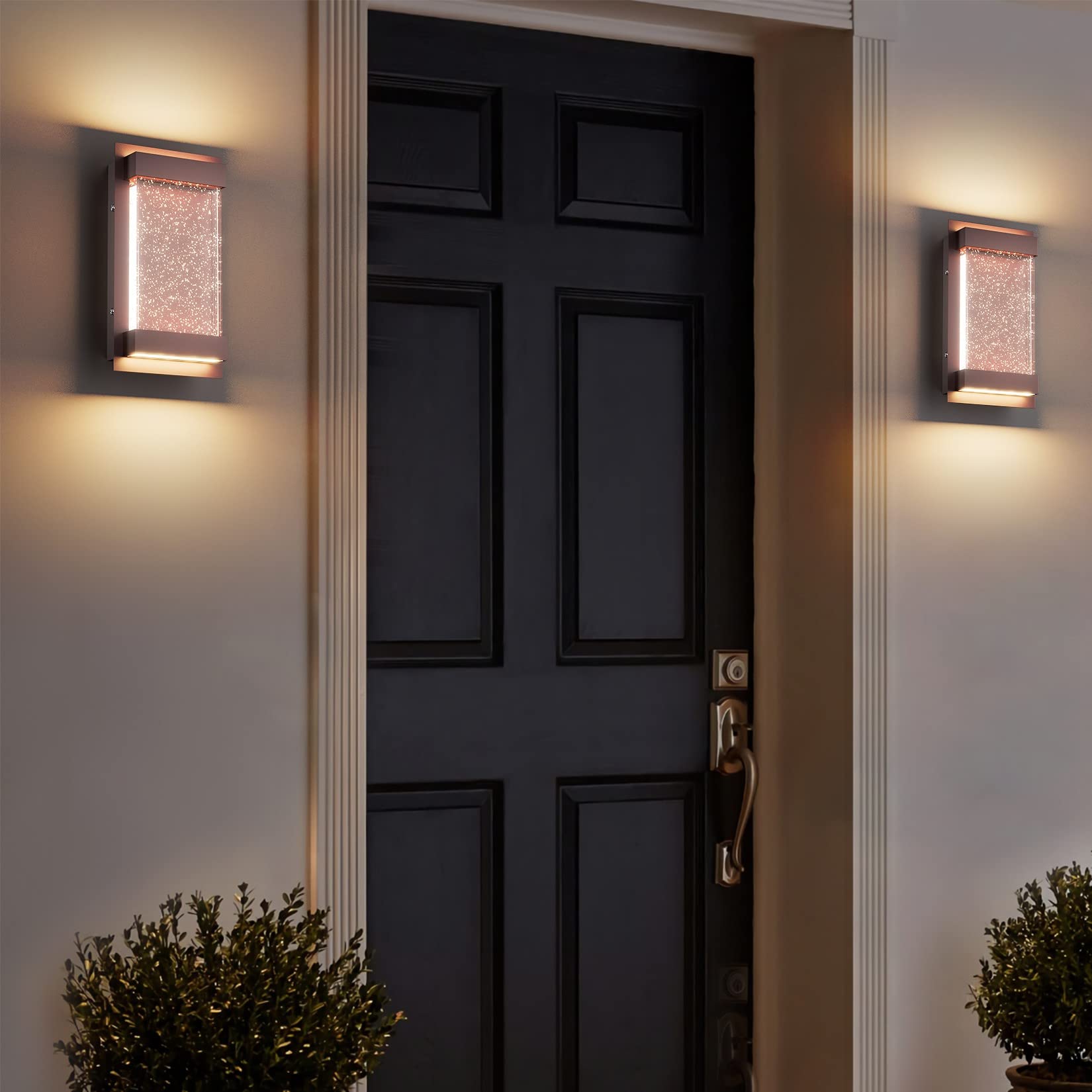 Modern Bronze Wall Sconce with Crystal Bubble Glass - 3000K Warm White LED Porch Light for Indoor/Outdoor Use - Durable Wall Mount Light Fixture for Patio, Entryway, Hallway & Bedroom Lighting