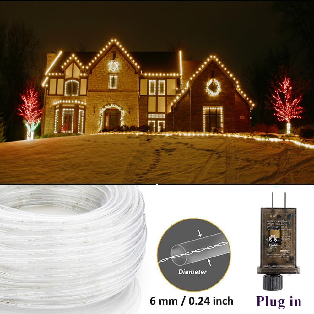 Solhice 75ft Waterproof Outdoor LED Rope Lights with Remote & Timer - 280 Warm White LEDs for Christmas, Deck, Patio, Garden & Indoor Decor (Not Connectable) | Perfect for Holiday Lighting, Party Decorations & Home Ambiance