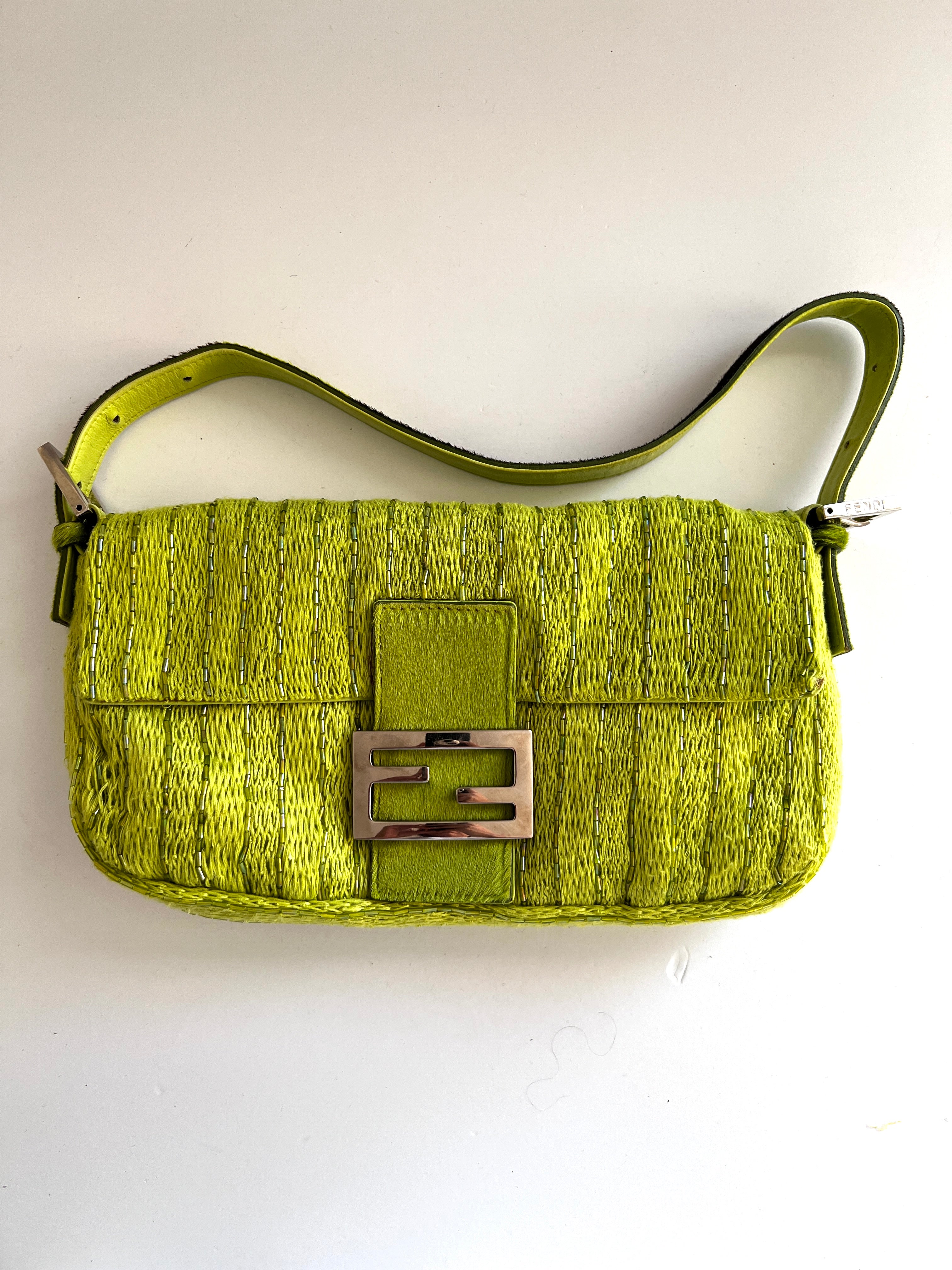 Vintage Fendi Green Beaded Baguette Bag - Luxury Designer Crossbody Purse for Women | Perfect for Evening Parties, Weddings & Special Occasions
