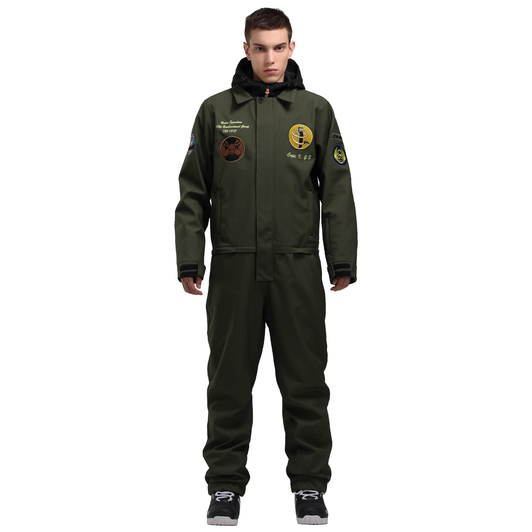 GSOU SNOW Men's One Piece Ski Jacket Suit - Windproof Waterproof Snowboard Jumpsuit with Hood for Skiing & Winter Sports - Warm Thermal Snowsuit for Snowboarding, Ski Resorts & Cold Weather Activities