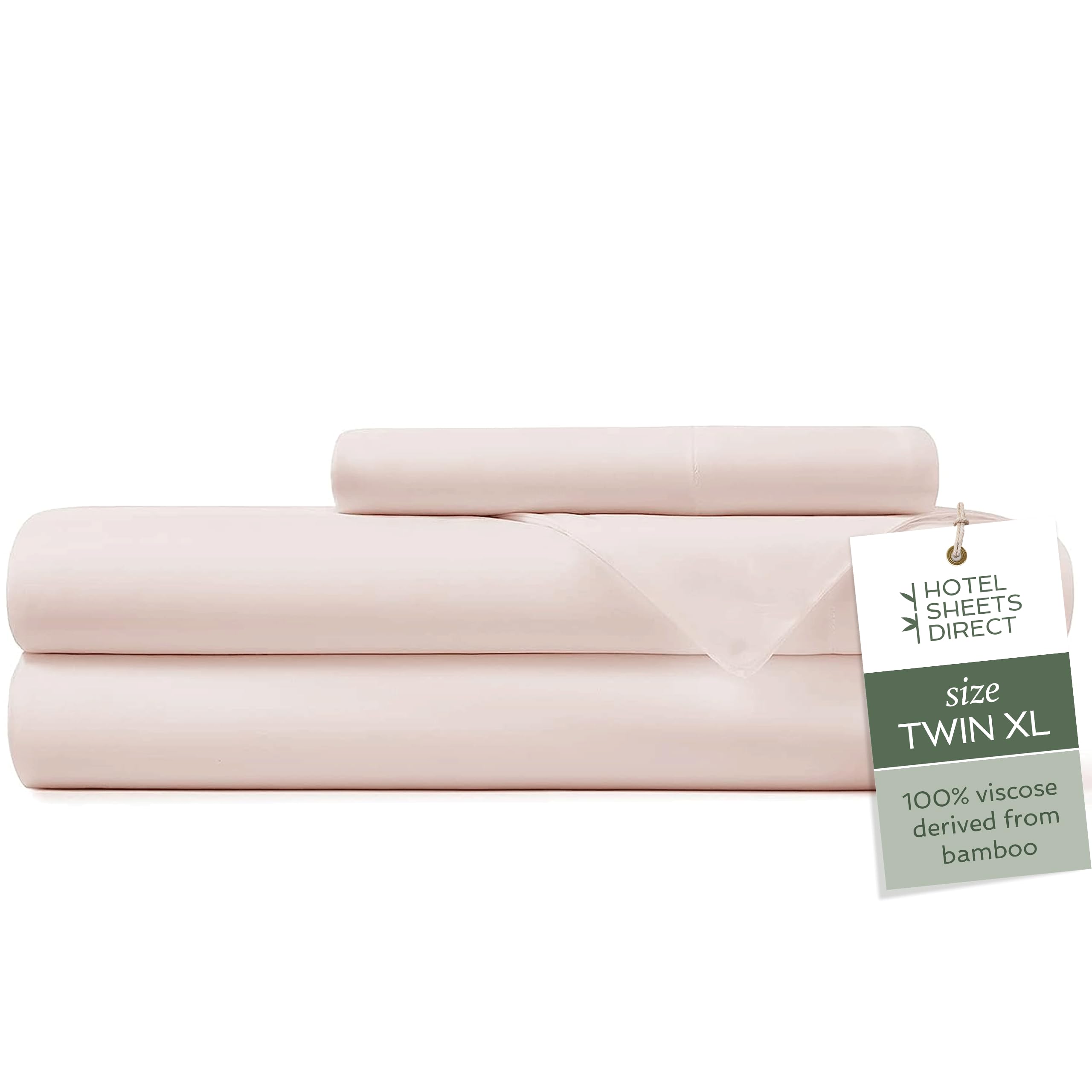Hotel Sheets Direct 100% Bamboo Viscose Twin XL Sheet Set - Cooling, Breathable & Moisture Wicking Bedding with 1 Pillowcase - Ultra Soft Silky Sheets in Peach - Perfect for Hot Sleepers & Luxury Hotel-Style Bedrooms