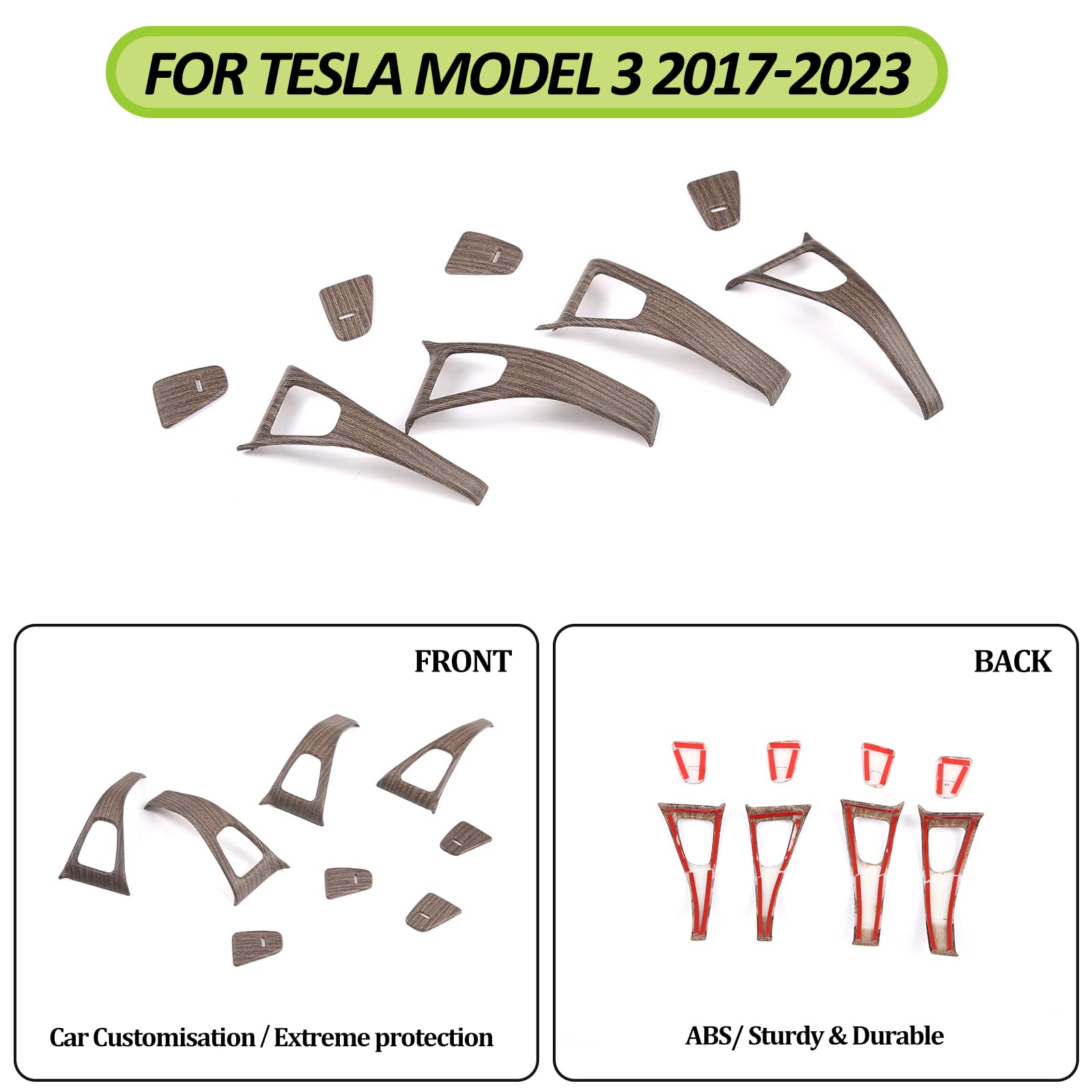 8-Piece ABS Car Door Lock Button Frame Cover for Tesla Model 3 & Model Y 2018-2020 - Pear Wood Grain Interior Trim Upgrade - Perfect for Enhancing Door Lock Switch Appearance & Protection - MCUNVX-2665527