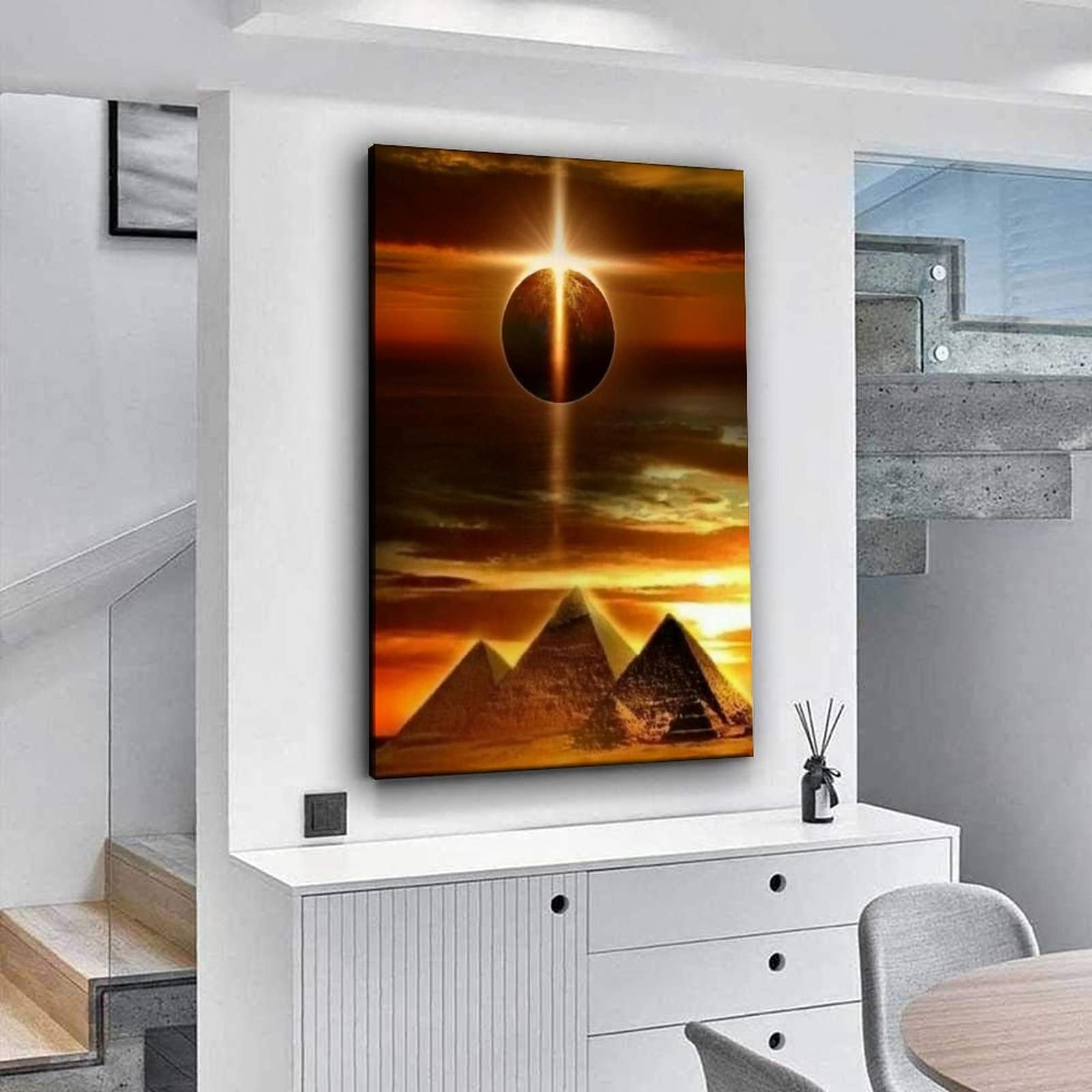 XLPOP Egyptian Pyramids & Camels Canvas Wall Art Print - 16x24 Inch (40x60cm) Framed Modern Home Decor for Living Room, Bedroom & Office - Desert Theme Wall Decor