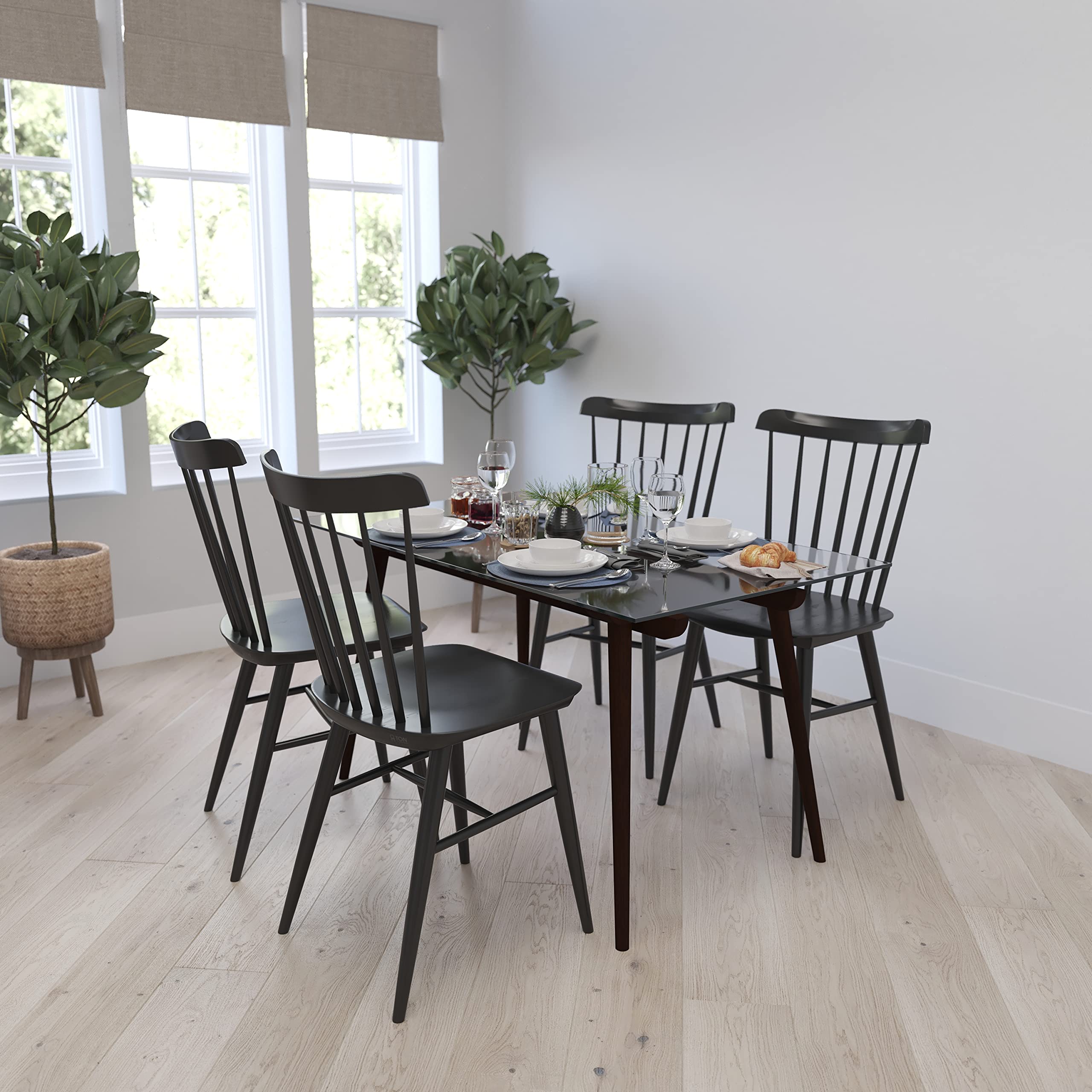 Merrick Lane Satillo Walnut Wood Dining Table with Clear Glass Top - 55