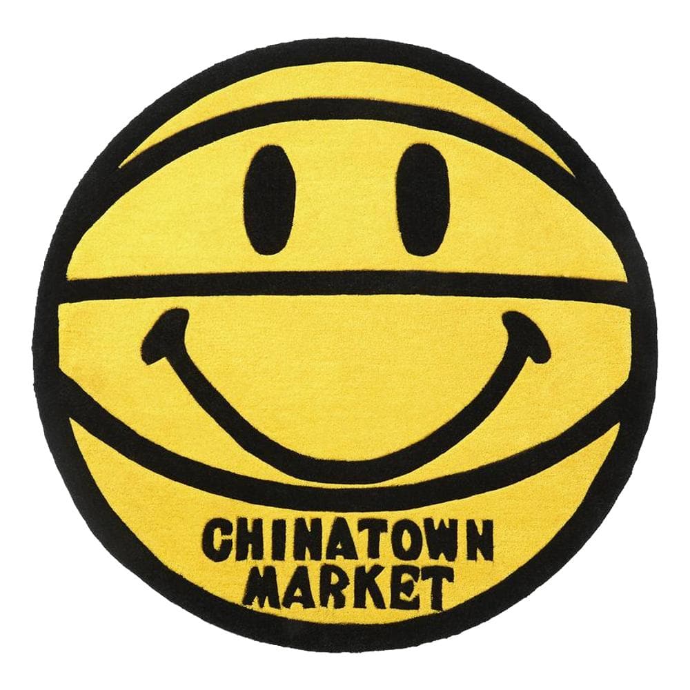 Smiley Face Basketball Rug - Yellow Retro Sports Decor for Kids Room, Game Room & Dorm - Non-Slip Soft Play Mat