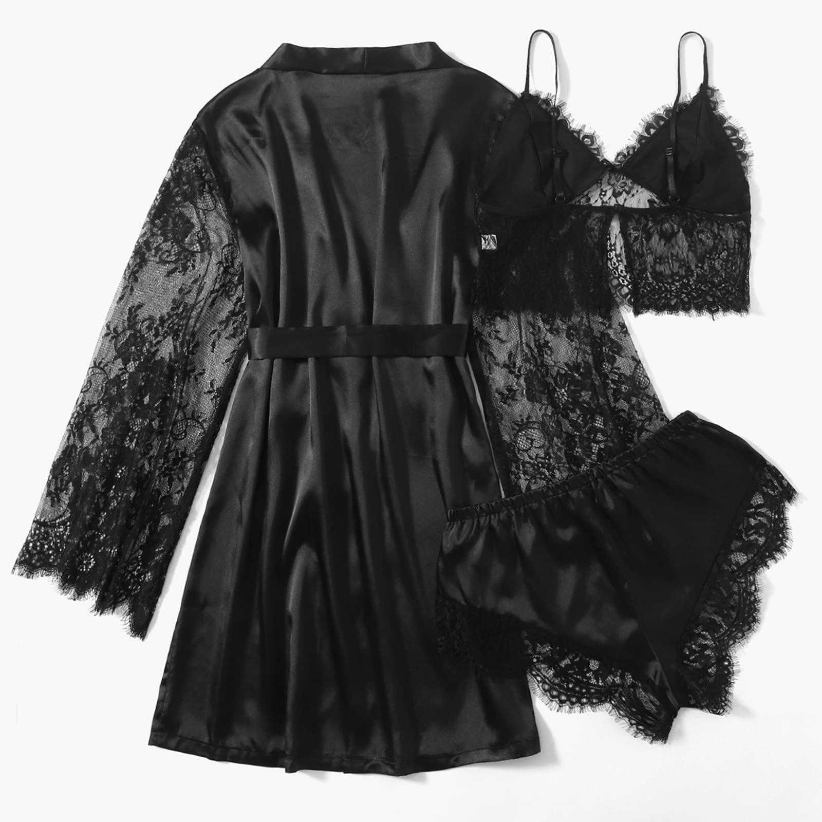 Women's Satin Lingerie Set - Sexy Role Play Nightwear, Pajamas & Sleepwear for Women (Black, XXL) | Perfect for Valentine's Day, Boudoir Photography & Romantic Nights