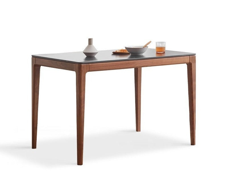 Premium Black Walnut Wood Dining Table with Natural Slate Stone Top - Elegant Farmhouse Style for Dining Room, Kitchen, or Rustic Home Decor