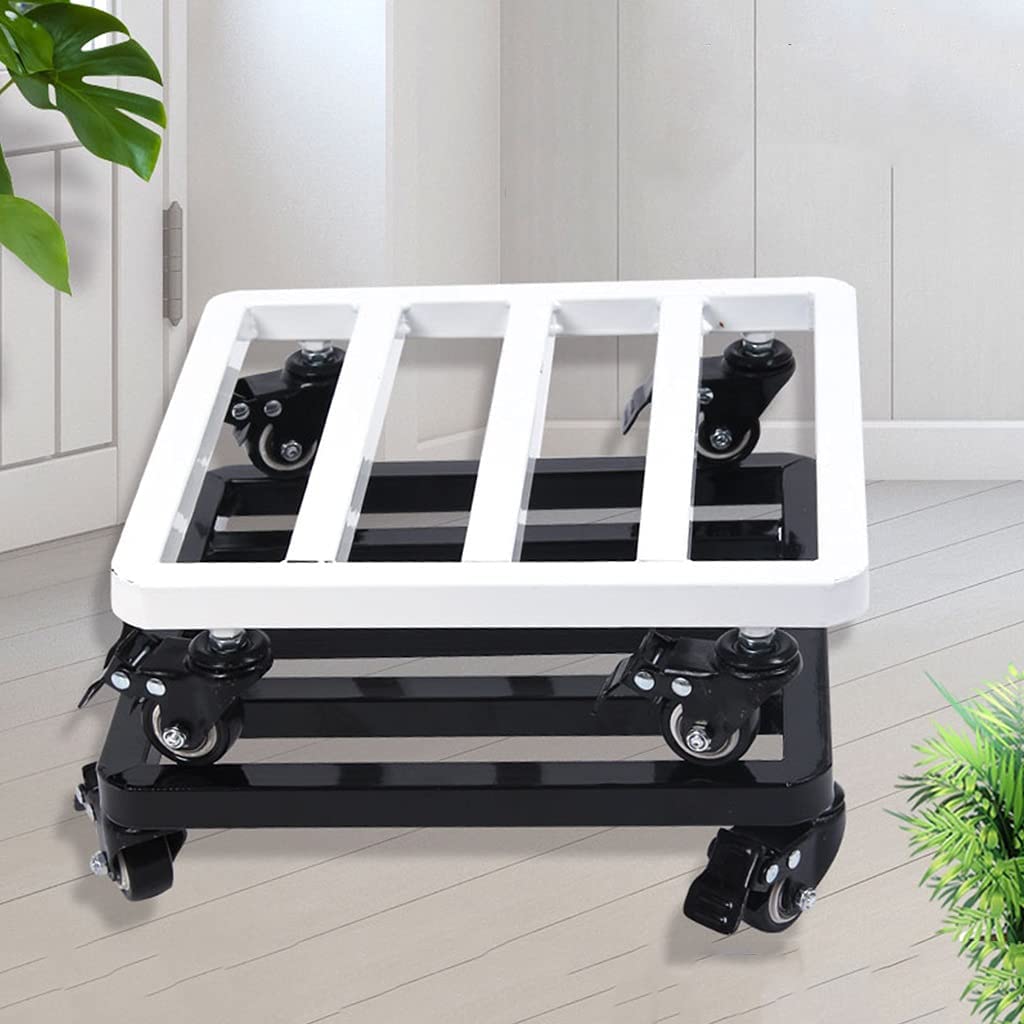 2 Pack Heavy Duty Metal Plant Caddy with Wheels - 12 Inch Black & White Rolling Plant Stand for Indoor Outdoor Flower Pots - Sturdy Steel Planter Trolley for Easy Moving - Perfect for Garden, Patio, Balcony and Home Decor