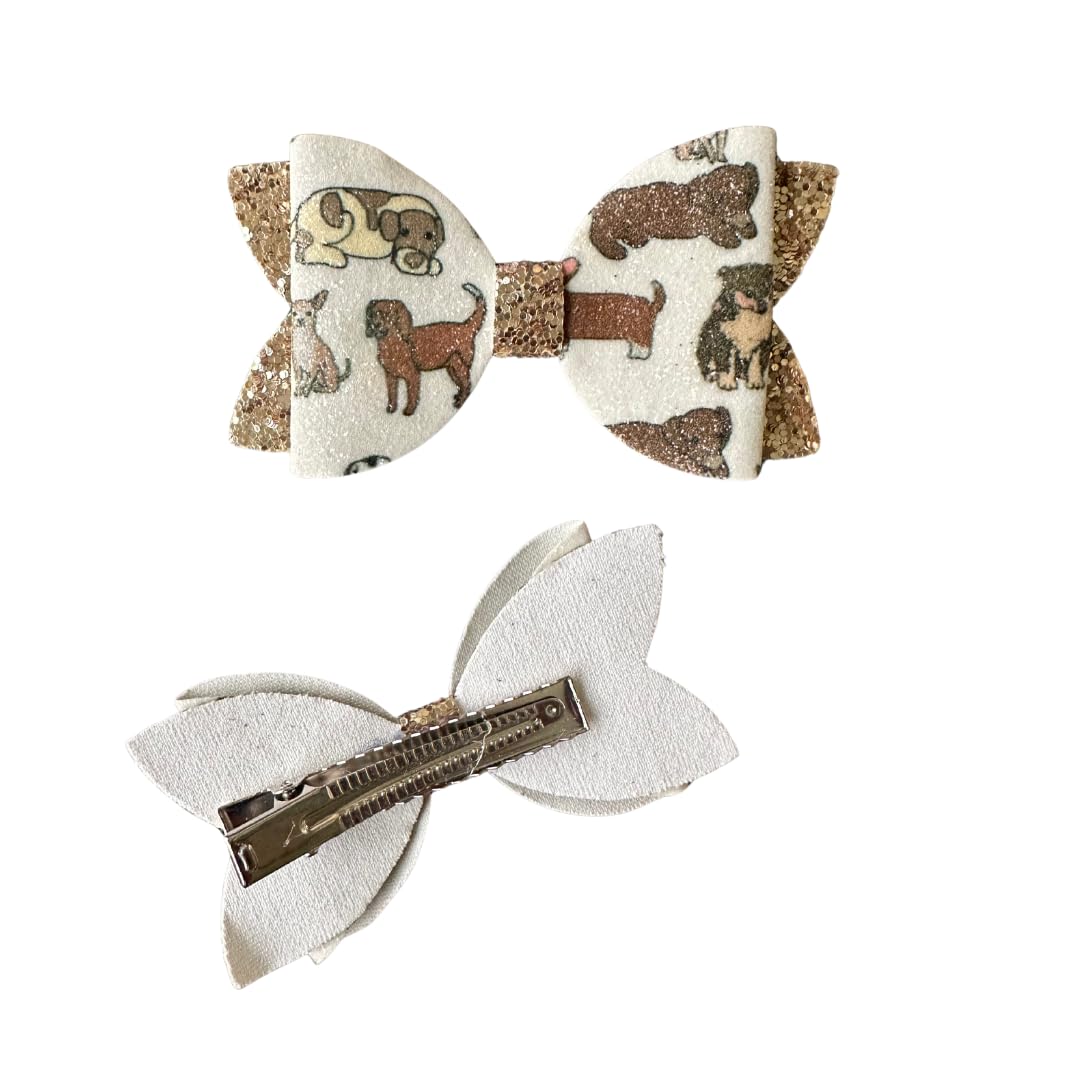Sparkly Dog-Themed Hair Bows for Girls - 2-Pack Glitter Puppy Hair Clips - Birthday Party, Cosplay & Cartoon Inspired Accessories - Perfect for Dress Up, School & Special Occasions